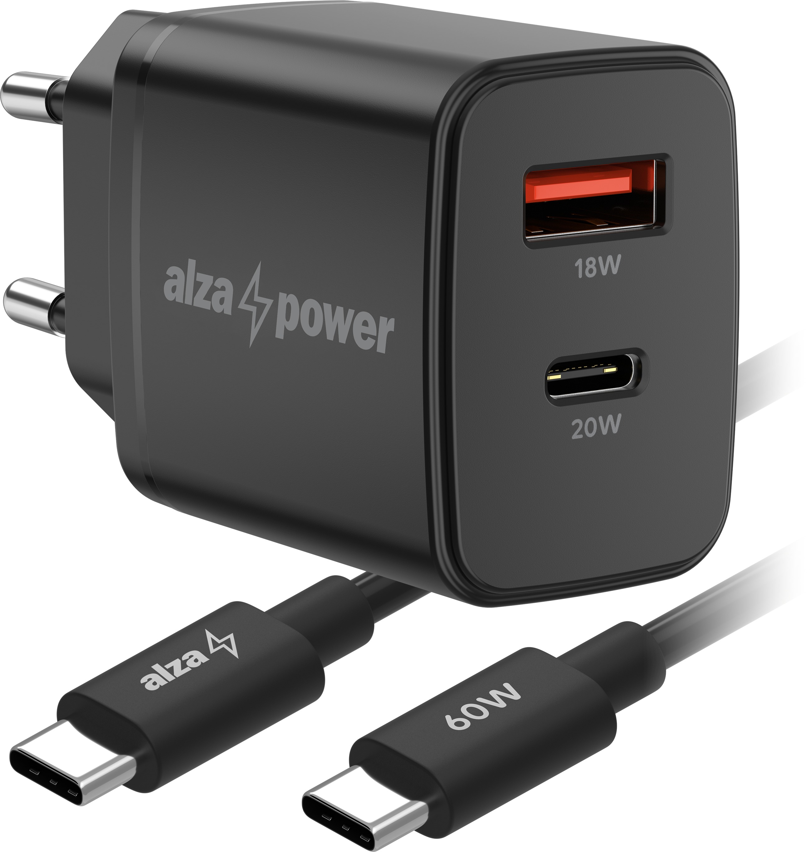 AlzaPower Compact SET A530 (20W + USB-C/C 60W Cable) čierna
