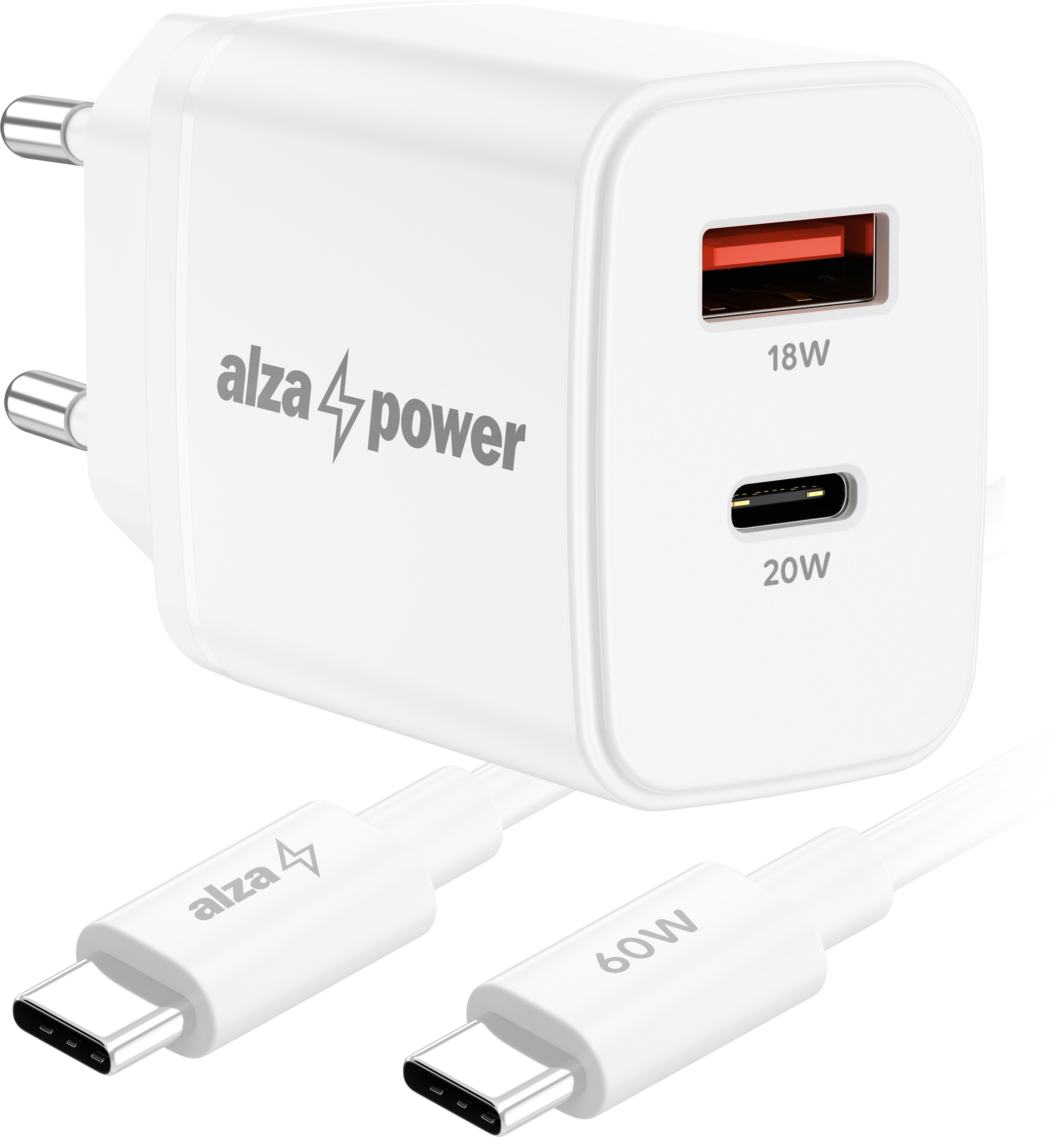 AlzaPower Fast Charge SET A121CA (20 W + USB-C/C 60 W Cable) biela