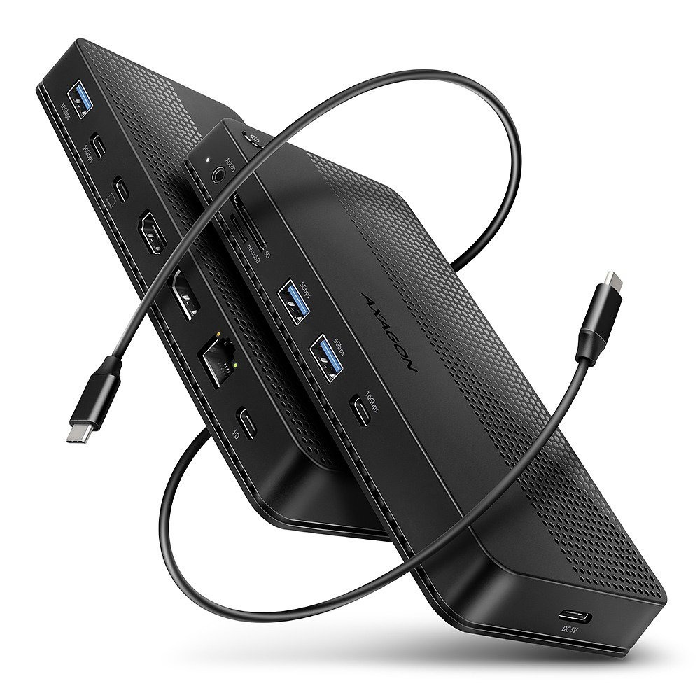 AXAGON HMC-U4, USB4 40 Gbps Dock, HDMI & DP, 8 k/30 + 4 k/144 Hz, 3× USB-A, 2× USB-C, RJ-45, SD/mSD, audio