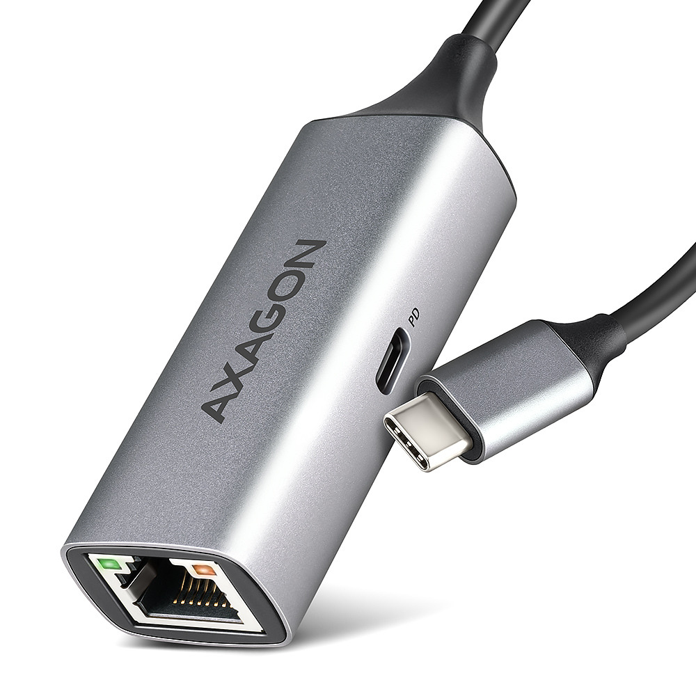 AXAGON ADE-TXPD, Gigabit Ethernet LAN network adaptér, USB-C 5 Gbps, PD 100 W