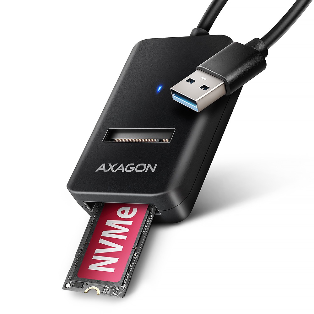 AXAGON ADM2-AM, adapter for M.2 NVMe & SATA SSD, USB-A 10 Gbps, cable 10 cm