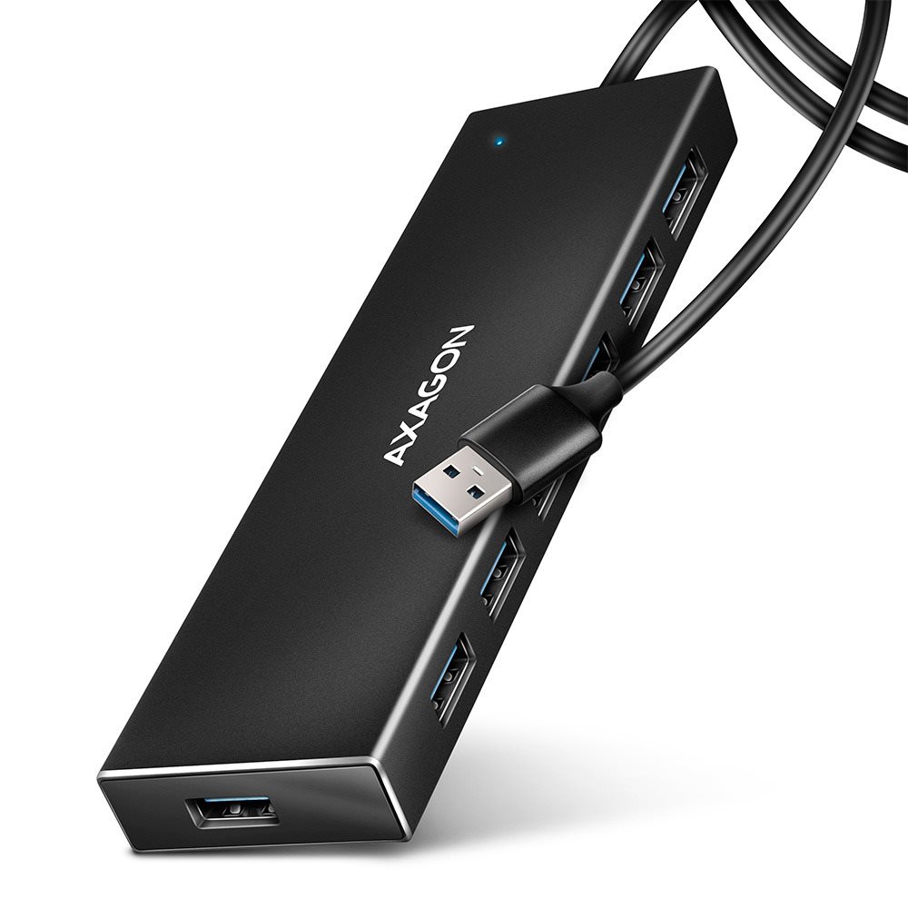 AXAGON HUE-F7A CHARGING Hub, USB-A 5 Gbps, 7× USB-A, micro USB power IN, USB-A cable 1 m