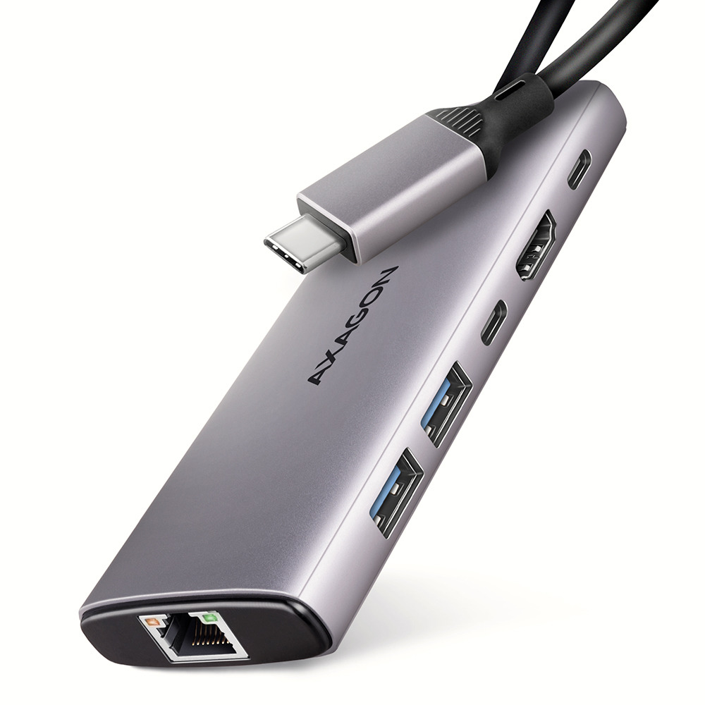 AXAGON HMC-6G2L 6-in-1 Hub, USB-C 10 Gbps, 2× USB-A, 1× USB-C, HDMI 4k/60 Hz, RJ-45, PD 100 W