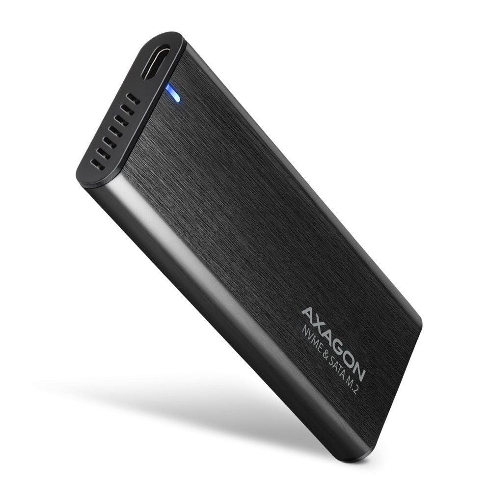 AXAGON EEM2-SB2, M.2 NVMe & SATA screwless RAW box, black