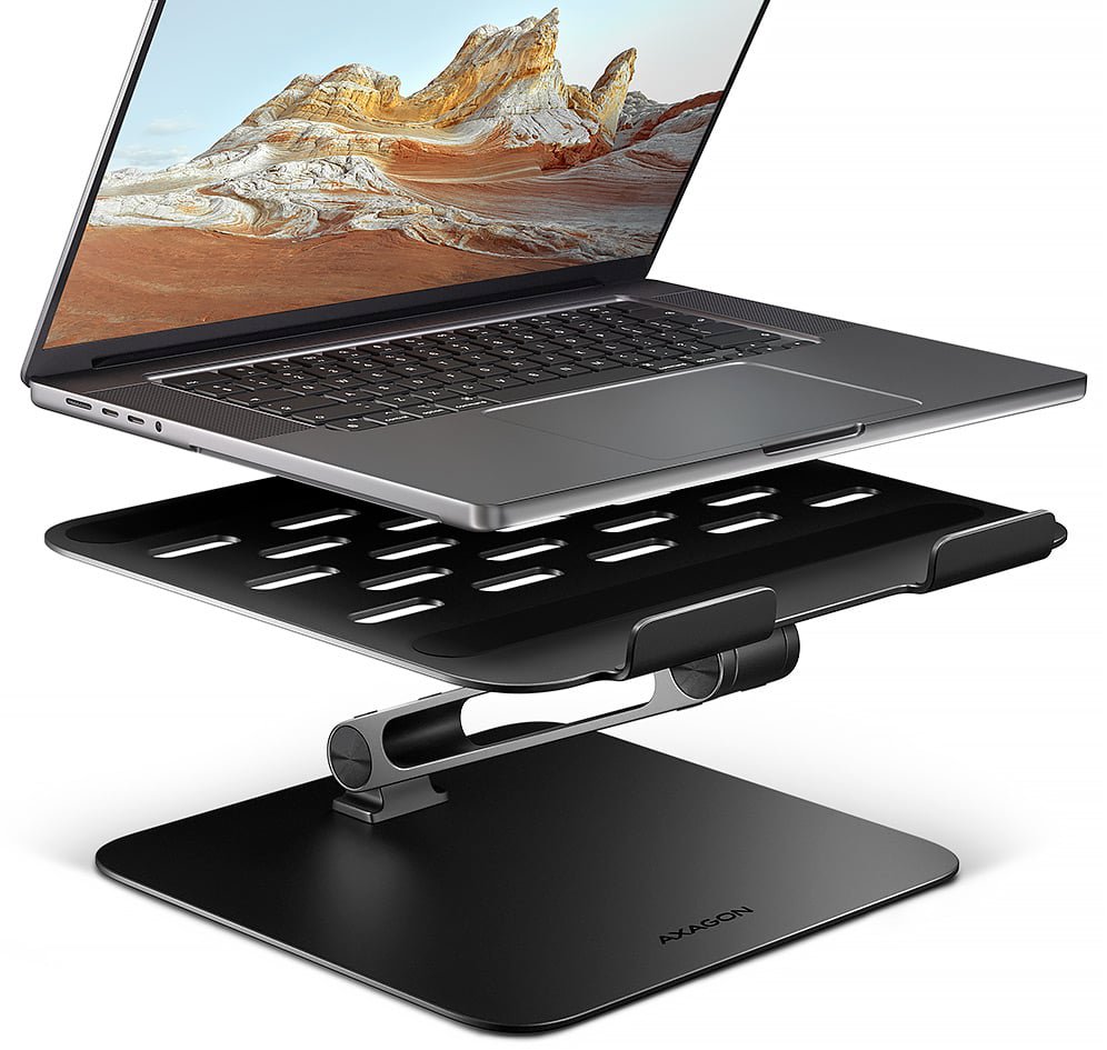 AXAGON STND-LQB hliníkový HQ stojan na notebook 10" –17,3" nastaviteľná výška a uhol, čierny