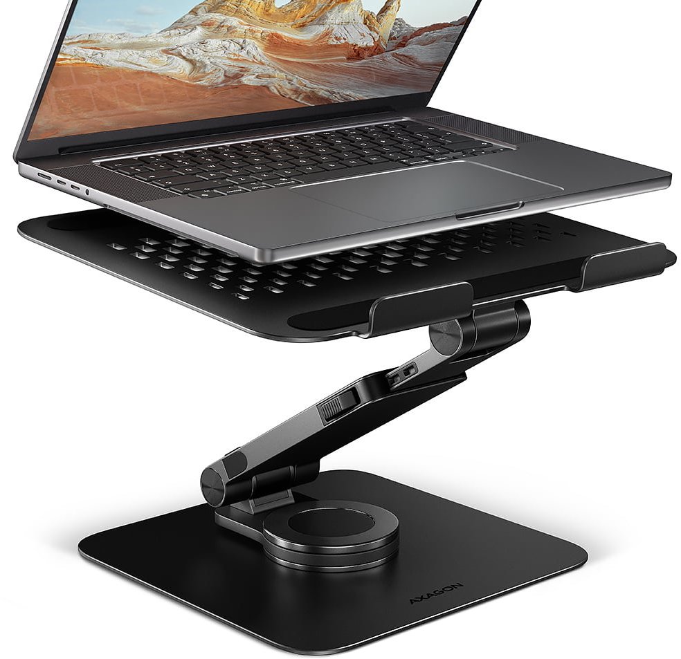 AXAGON STND-LRB hliníkový stojan na notebook 10" – 17,3" nastaviteľná výška a uhol, otočný, čierny