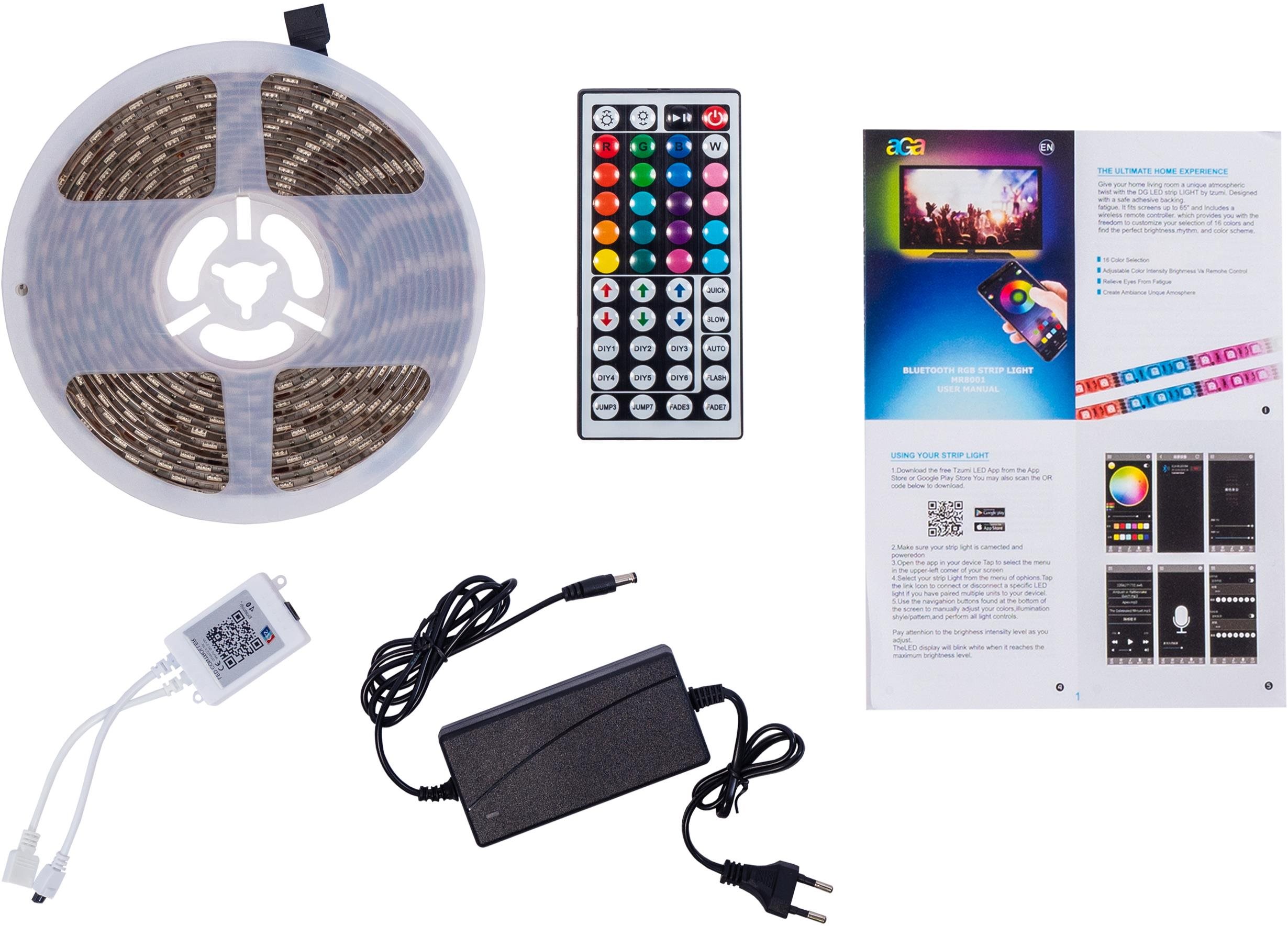 Aga Bluetooth RGB LED pásik 5m + ovládač + zdroj