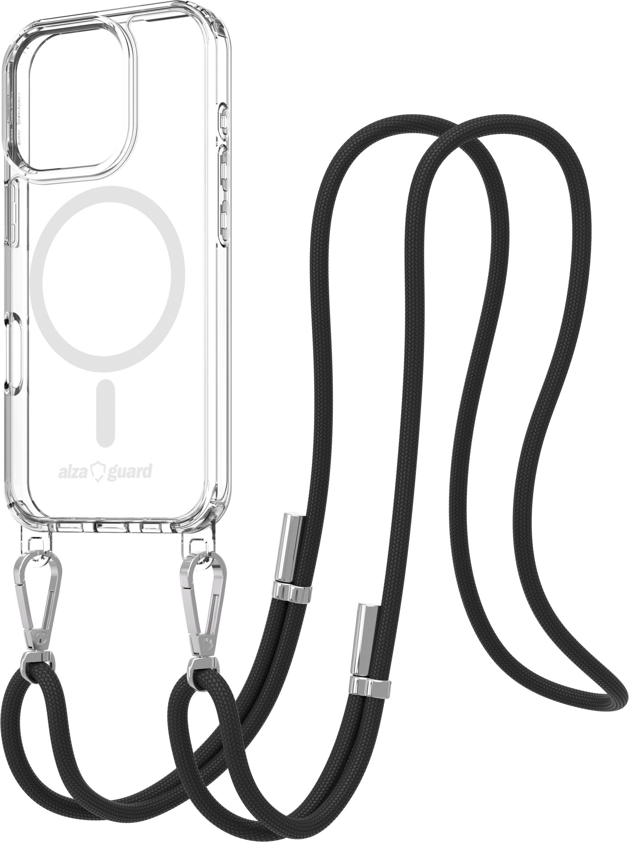 AlzaGuard Luxe Detach Lanyard Case Compatible with MagSafe for iPhone 16 Pro čierny