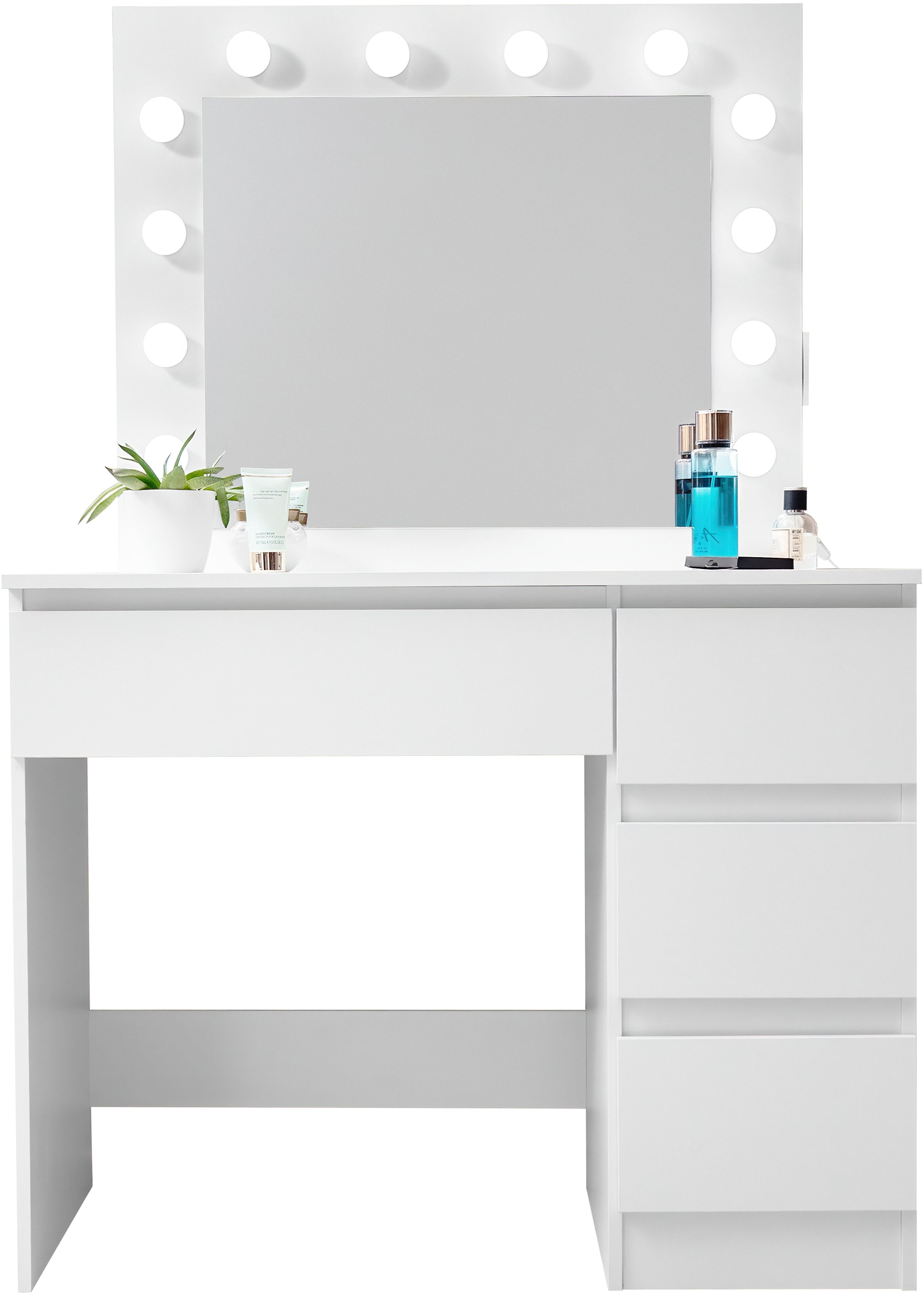 Aga Toaletný stolík MRDT05 so zrkadlom, osvetlením a el. zásuvkou, matný biely