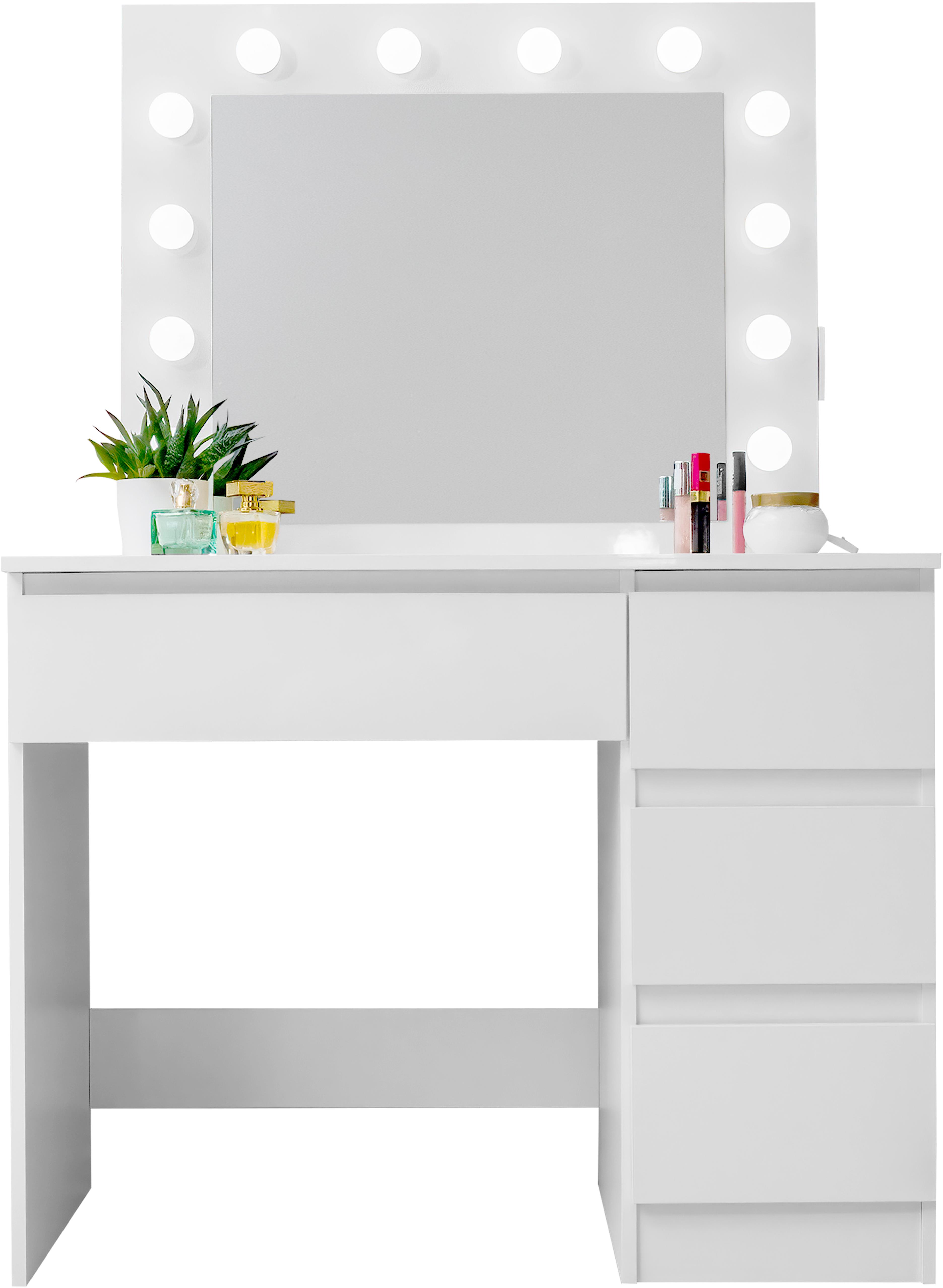 Aga Toaletný stolík MRDT05 so zrkadlom, osvetlením a el. zásuvkou, lesklý biely