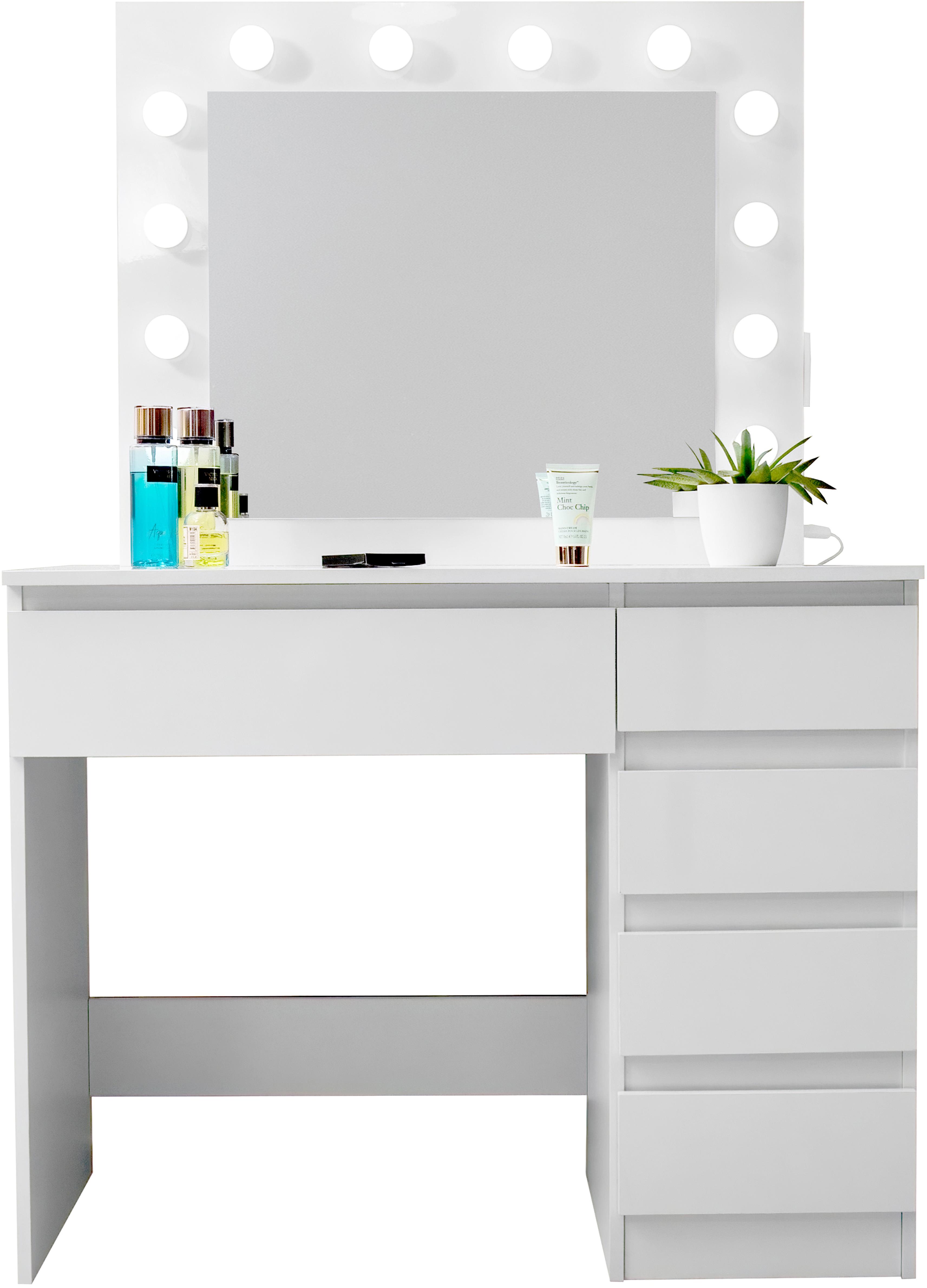 Aga Toaletný stolík MRDT06 so zrkadlom, osvetlením a el. zásuvkou, lesklý biely