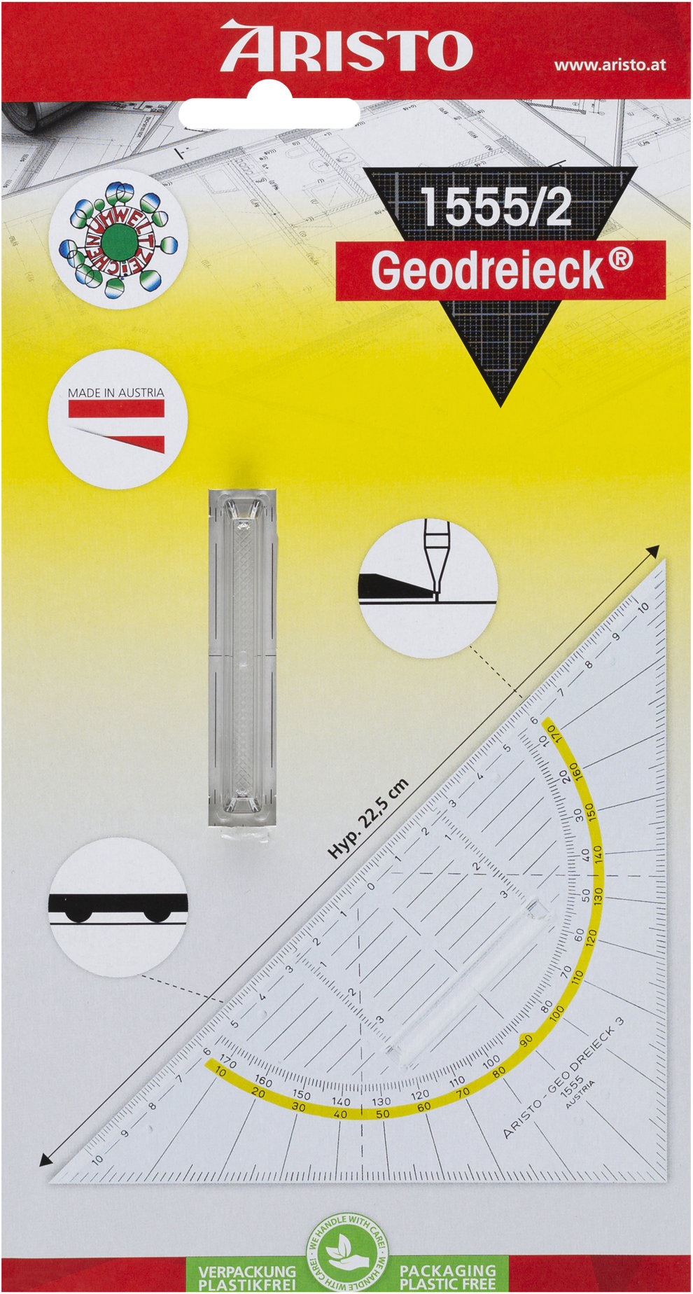 ARISTO geometrický trojuholník s rukoväťou, 22.5 cm