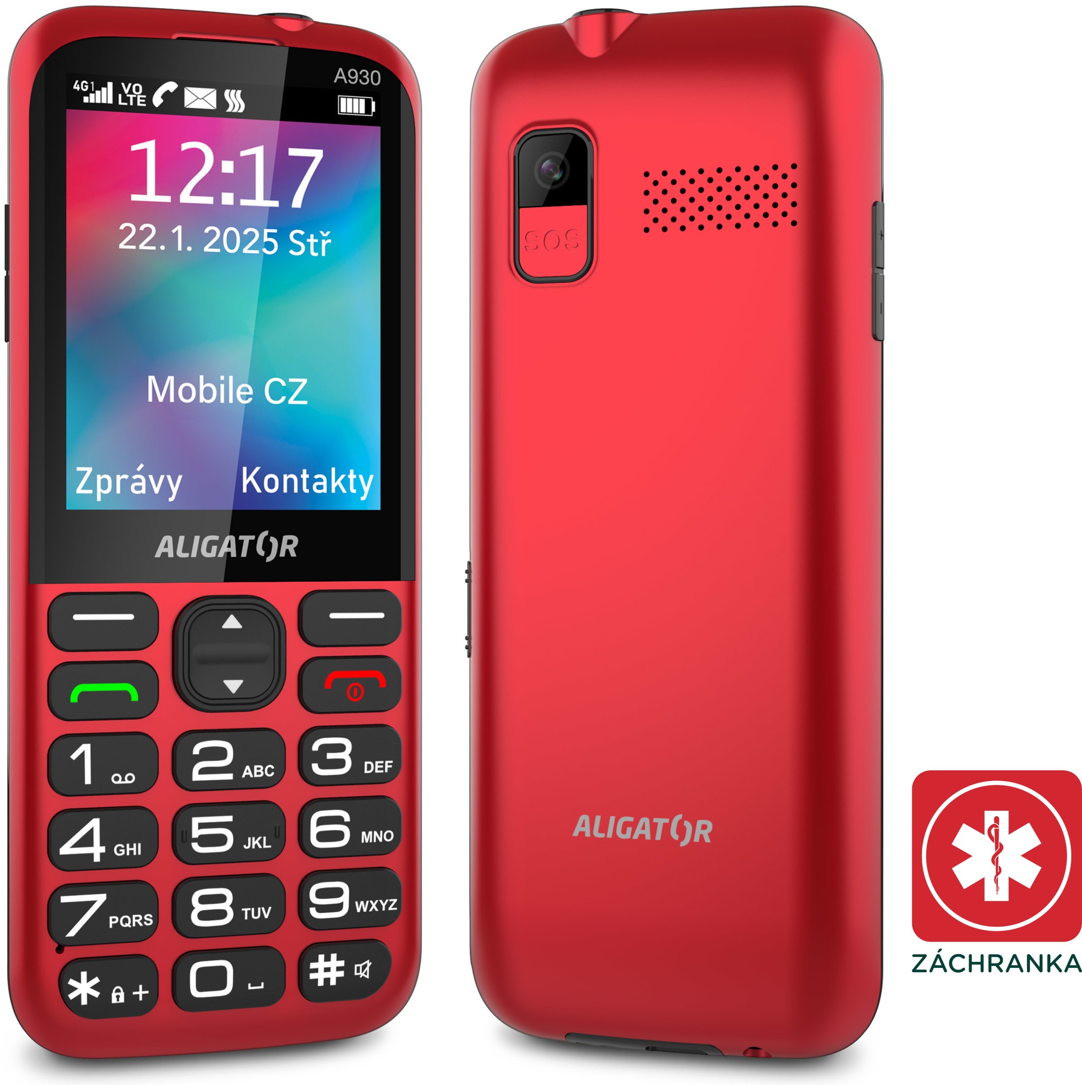Aligator A930 GPS 4G Senior červený + nabíjací stojan