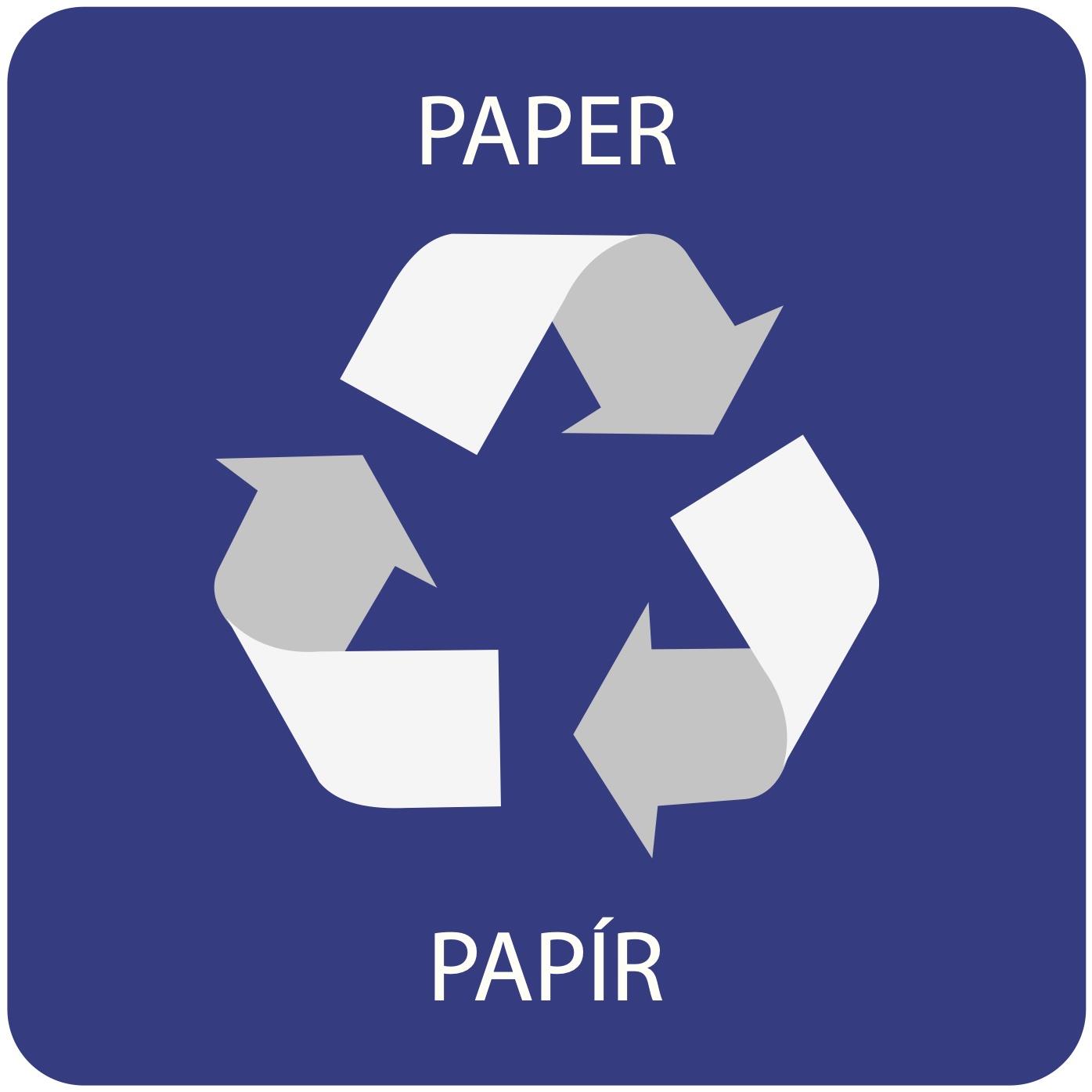 Alda Samolepka na odpadkový kôš na triedený odpad – PAPIER, modrá, 17,5 × 17,5 cm