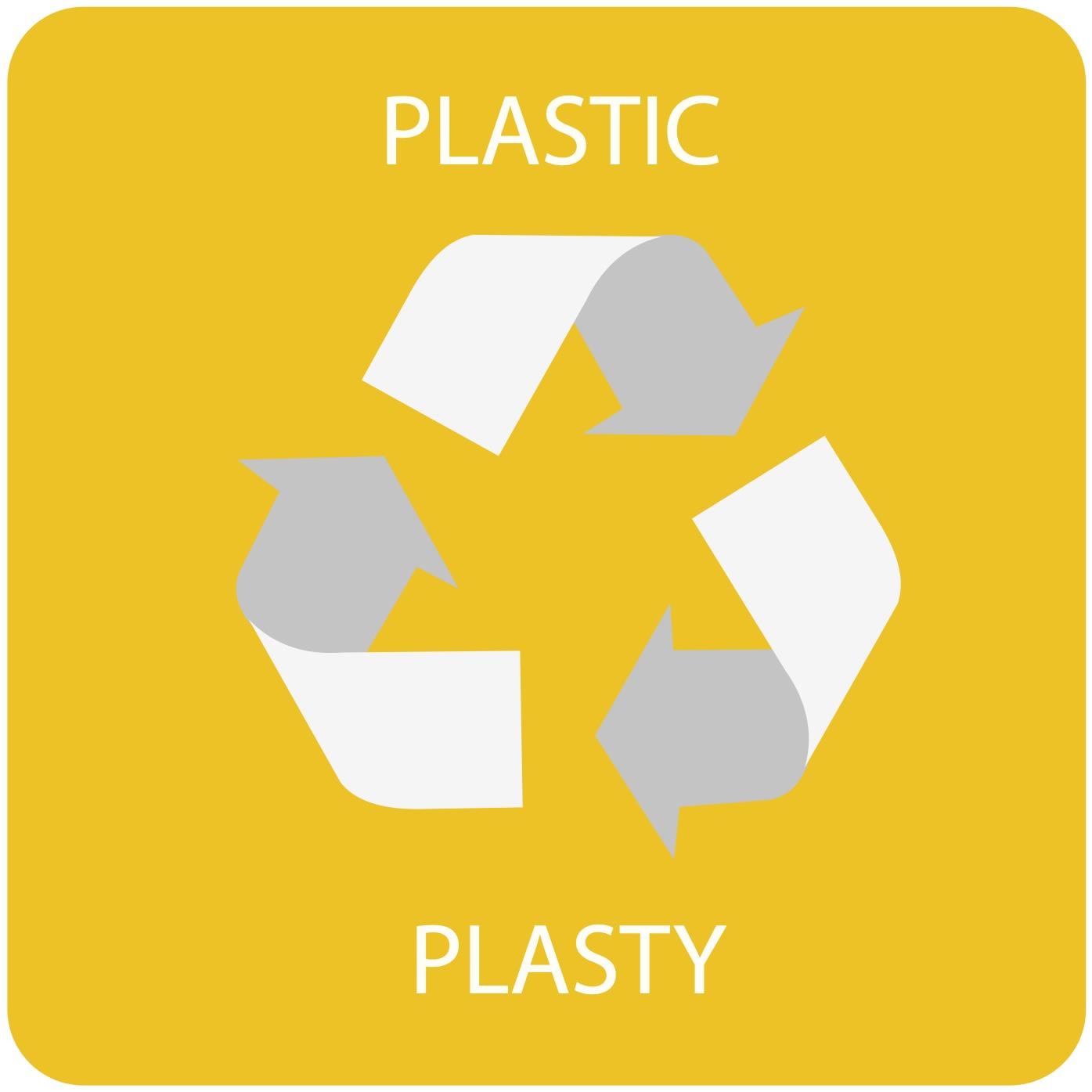 Alda Samolepka na odpadkový kôš na triedený odpad – PLAST, žltá, 17,5 × 17,5 cm