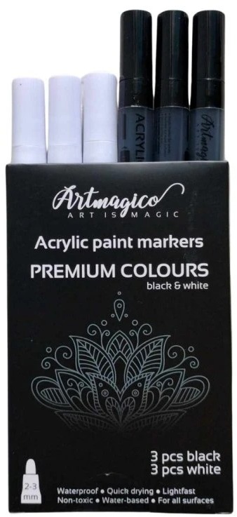 Artmagico akrylový popisovač súprava čierna a biela 2 – 3 mm