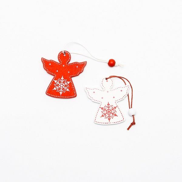 DECOLED Vianočná dekorácia – drevený anjel, červený a biely, 5 × 6 cm, 12 ks