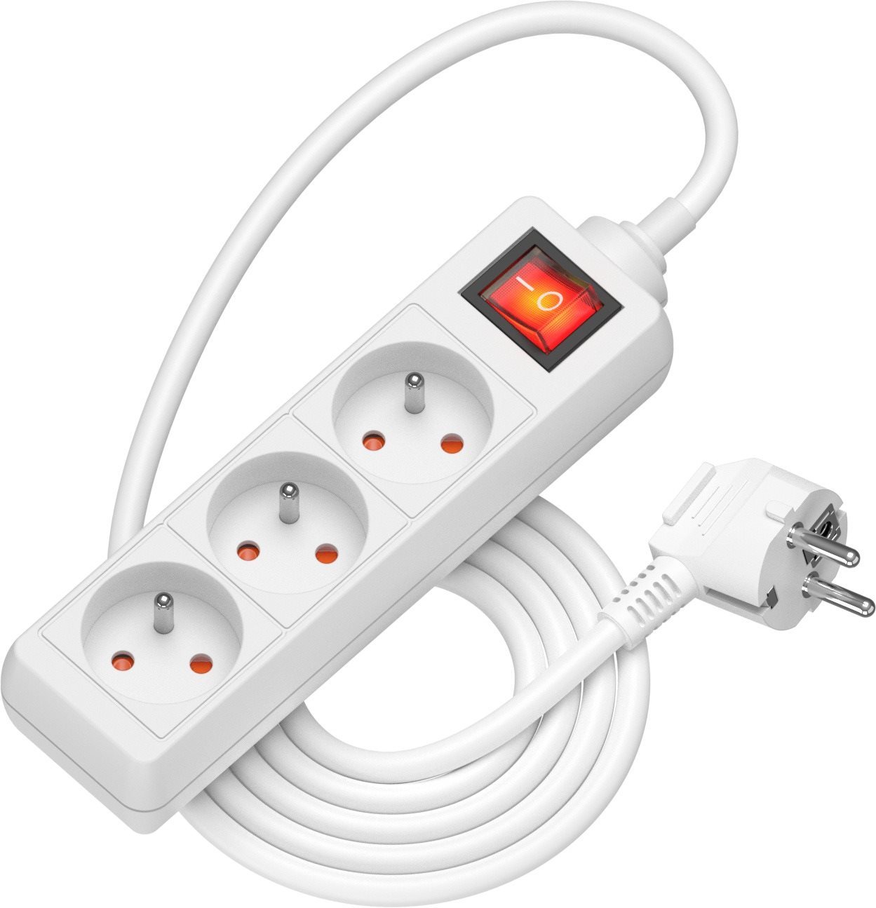 AlzaPower predlžovací prívod 230V 3 zásuvky vypínač 1.5 m biely