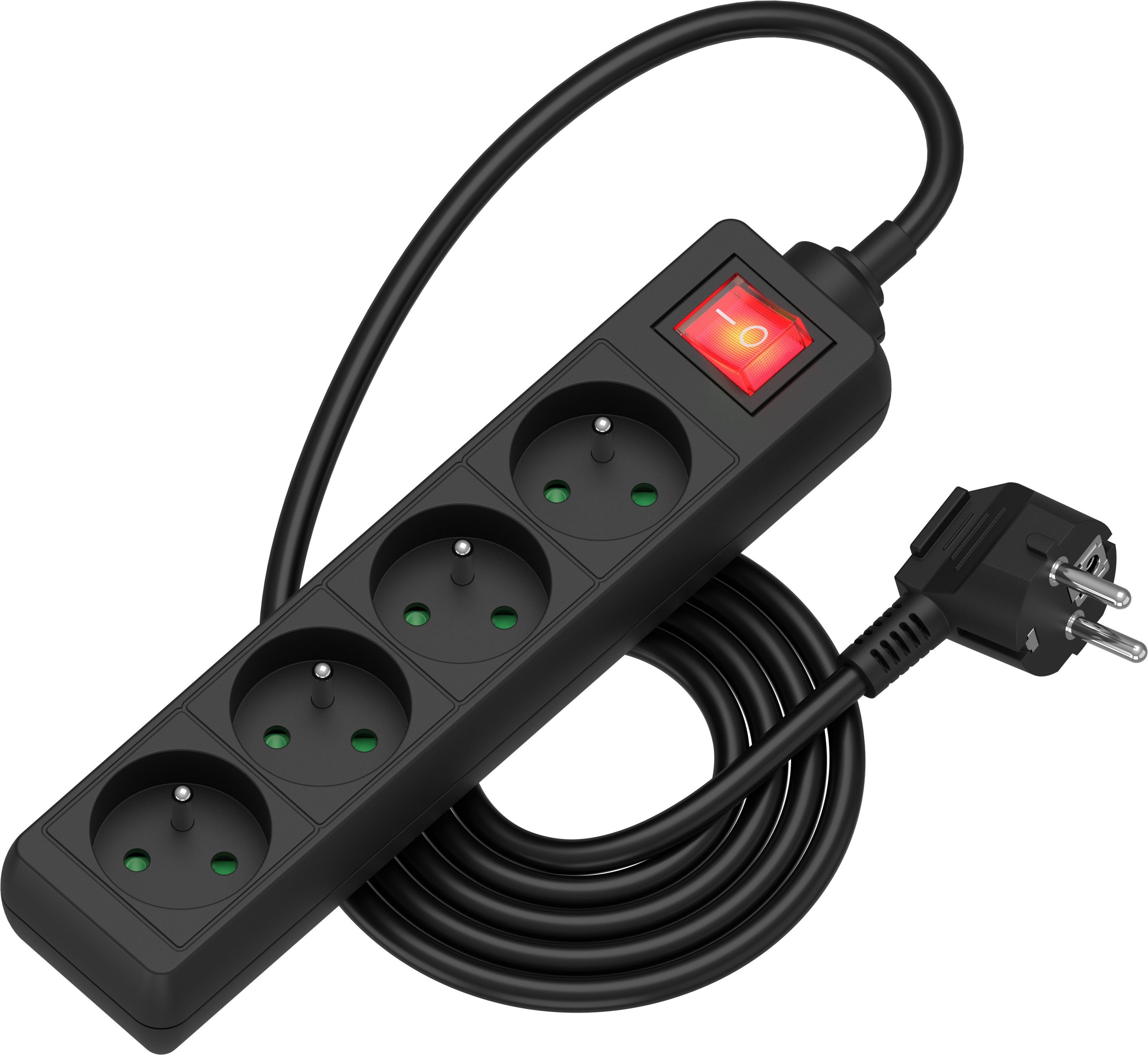 AlzaPower predlžovací prívod 230 V 4 zásuvky vypínač 1,5 m čierny