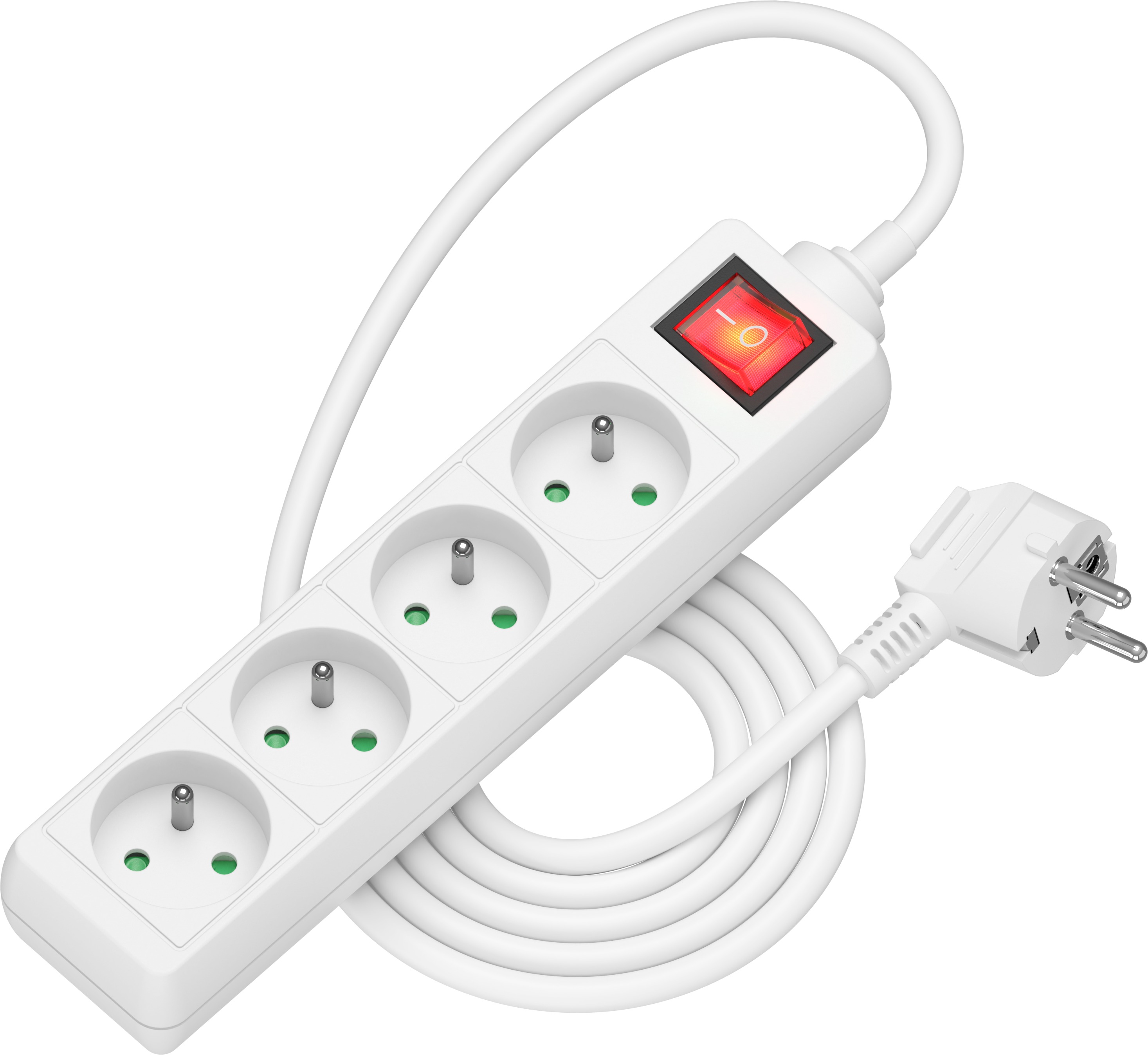 AlzaPower predlžovací prívod 230 V 4 zásuvky vypínač 1,5 m biely