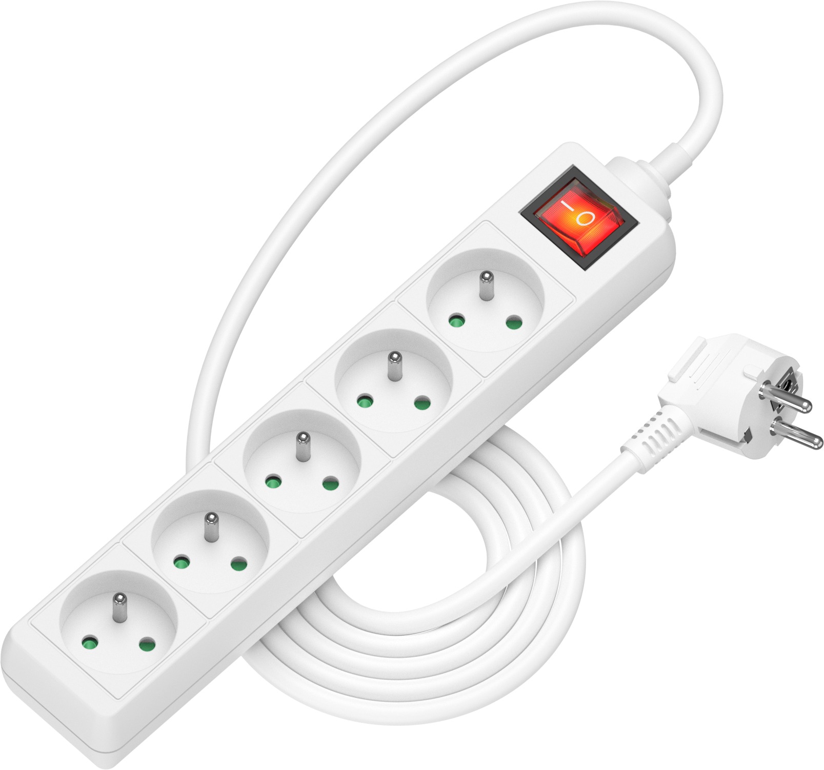 AlzaPower predlžovací prívod 230 V 5 zásuviek vypínač 1,5 m biely