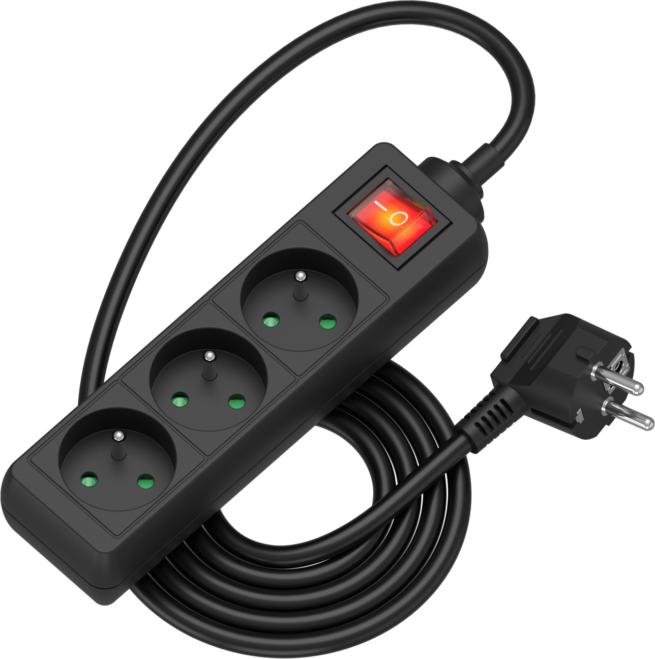 AlzaPower predlžovací prívod 230 V 3 zásuvky vypínač 2 m čierny