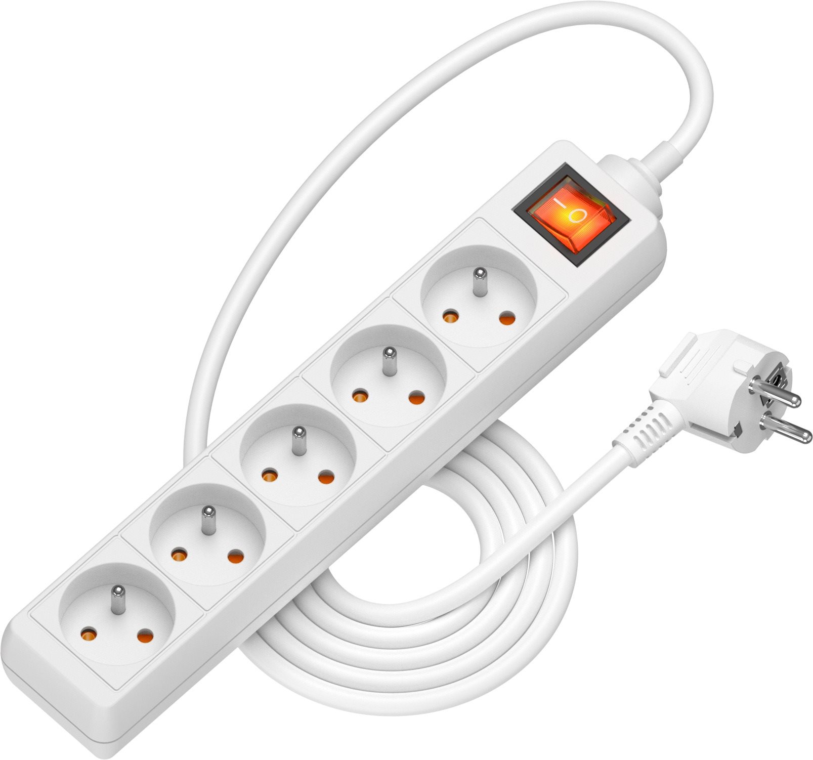 AlzaPower predlžovací prívod 230V 5 zásuviek vypínač 2m biely