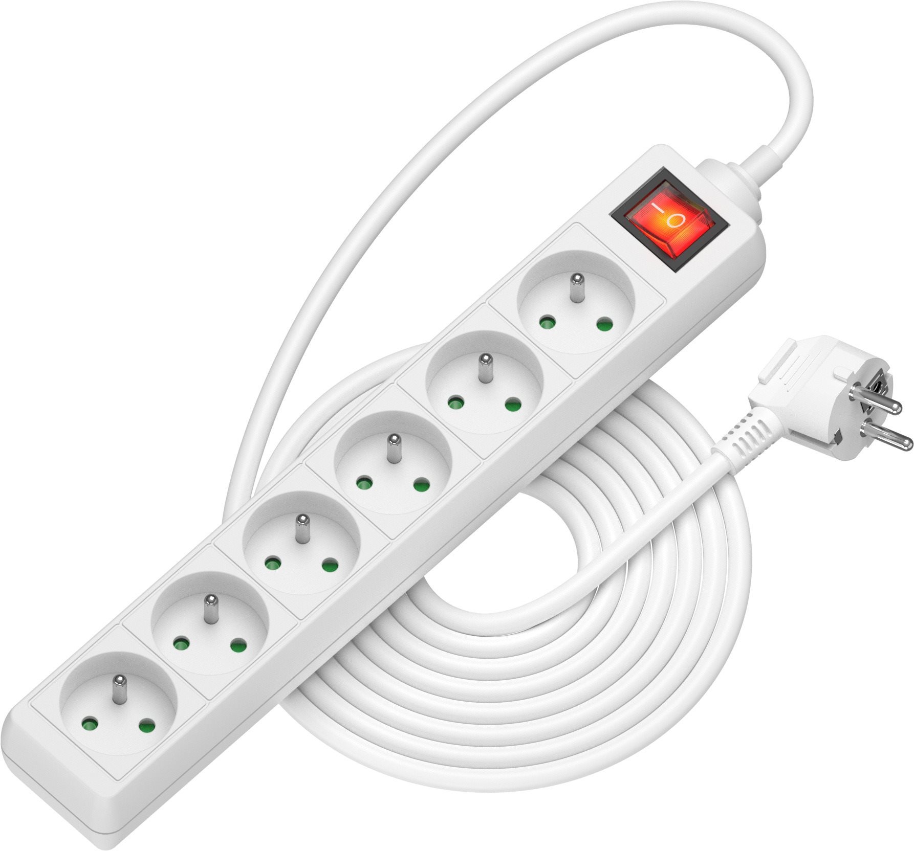 AlzaPower predlžovací prívod 230V 6 zásuviek vypínač 2m biely