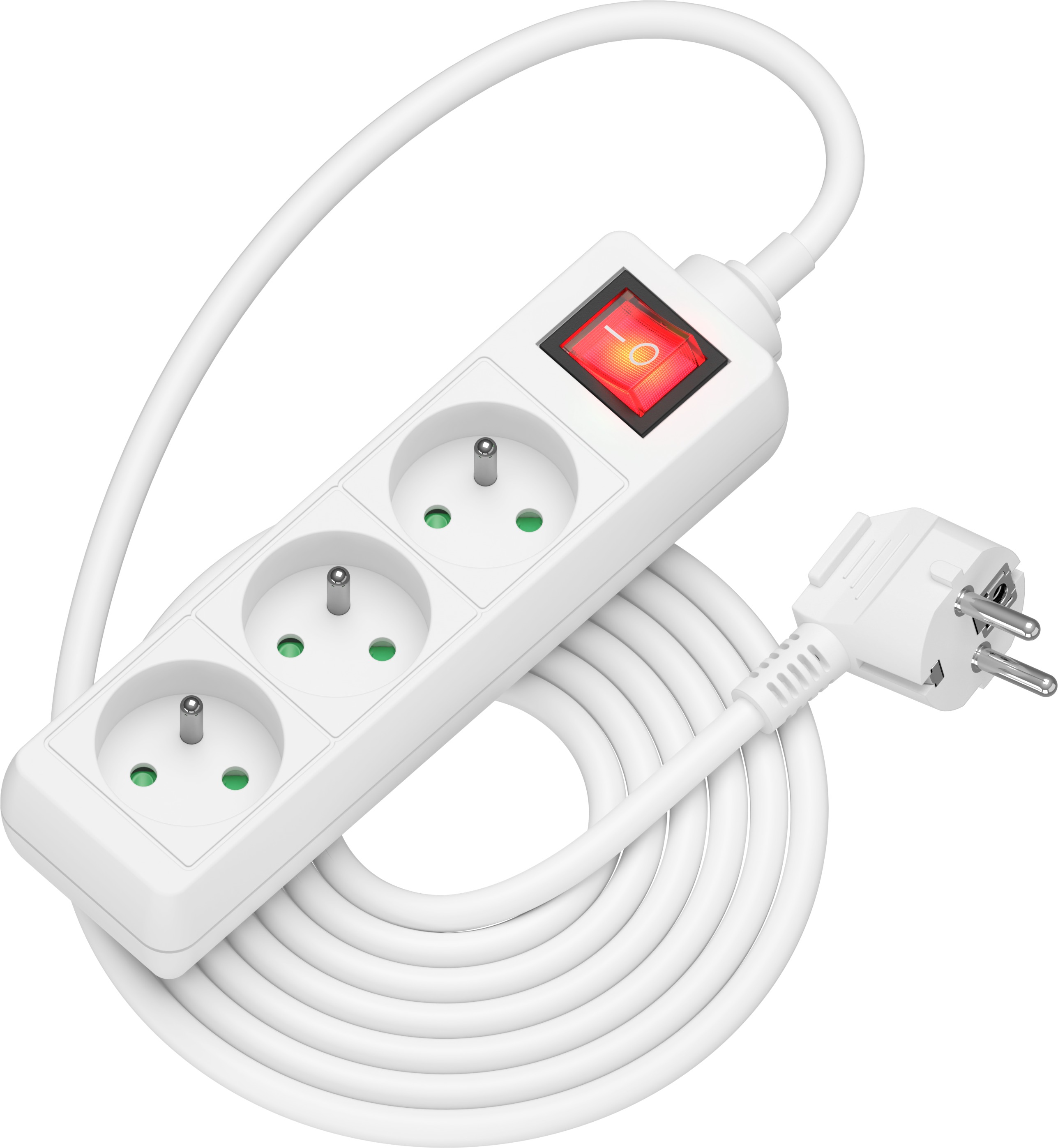 AlzaPower predlžovací prívod 230 V 3 zásuvky vypínač 3 m biely