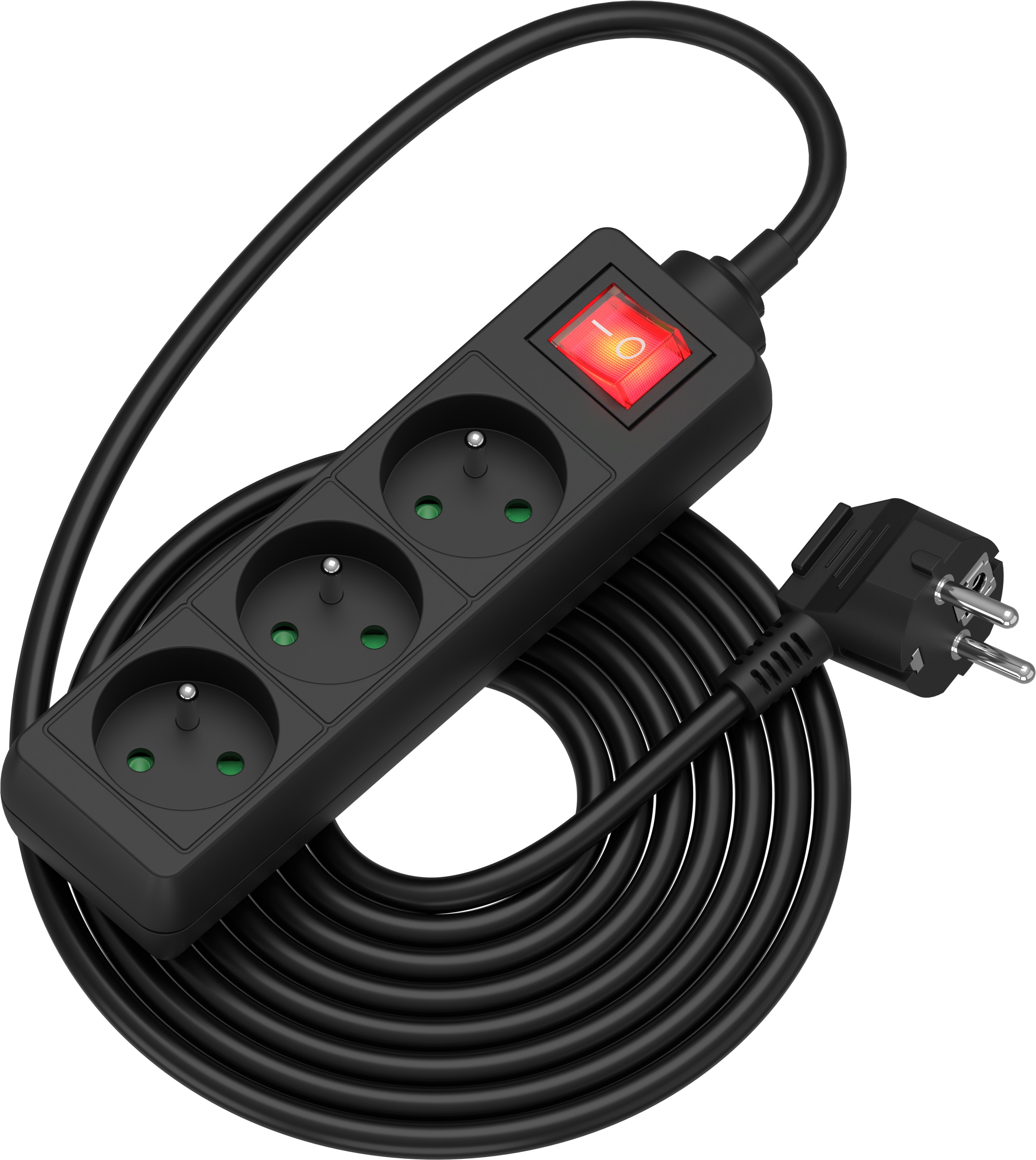 AlzaPower predlžovací prívod 230 V 3 zásuvky vypínač 5 m čierny