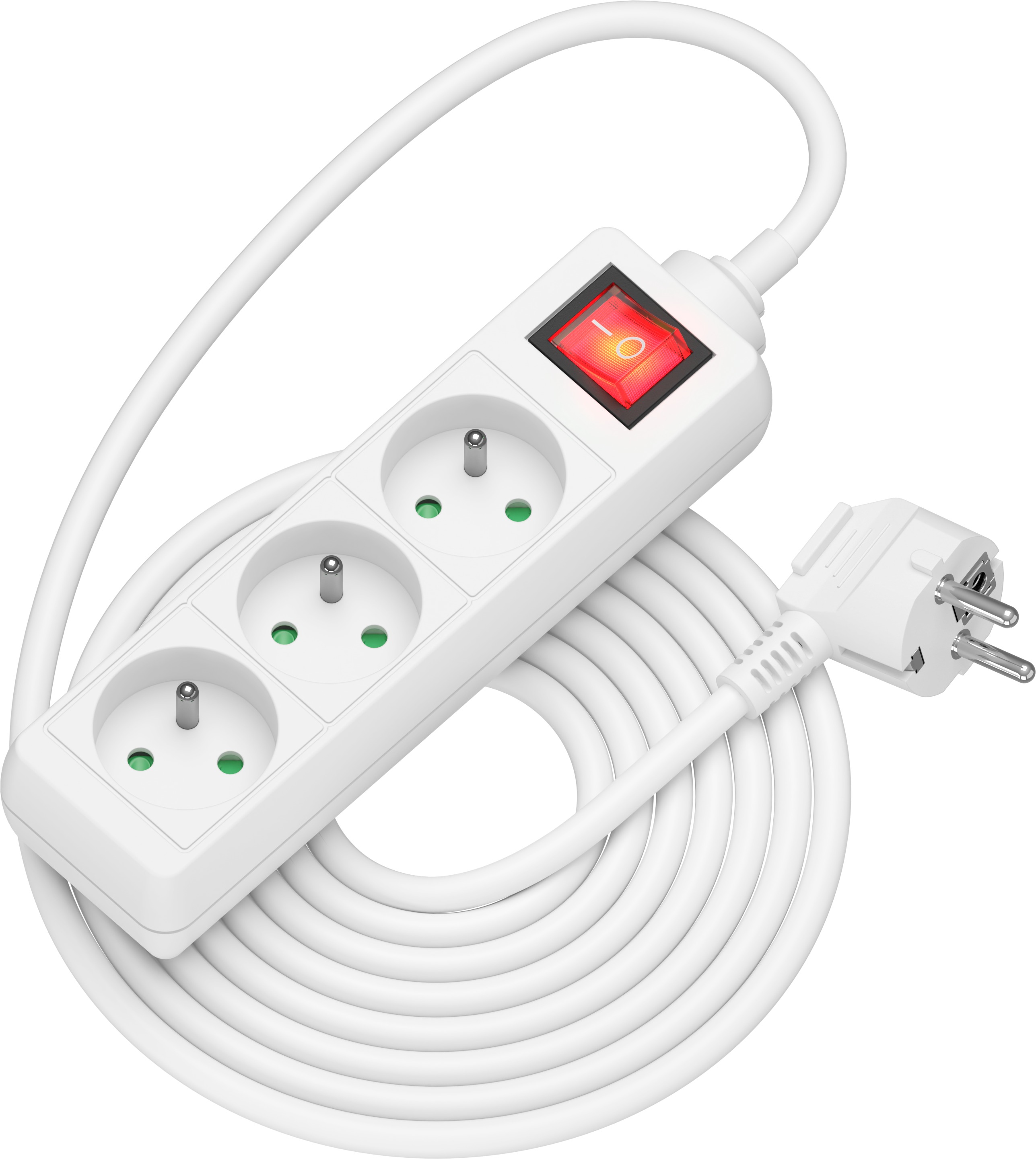 AlzaPower predlžovací prívod 230 V 3 zásuvky vypínač 5 m biely