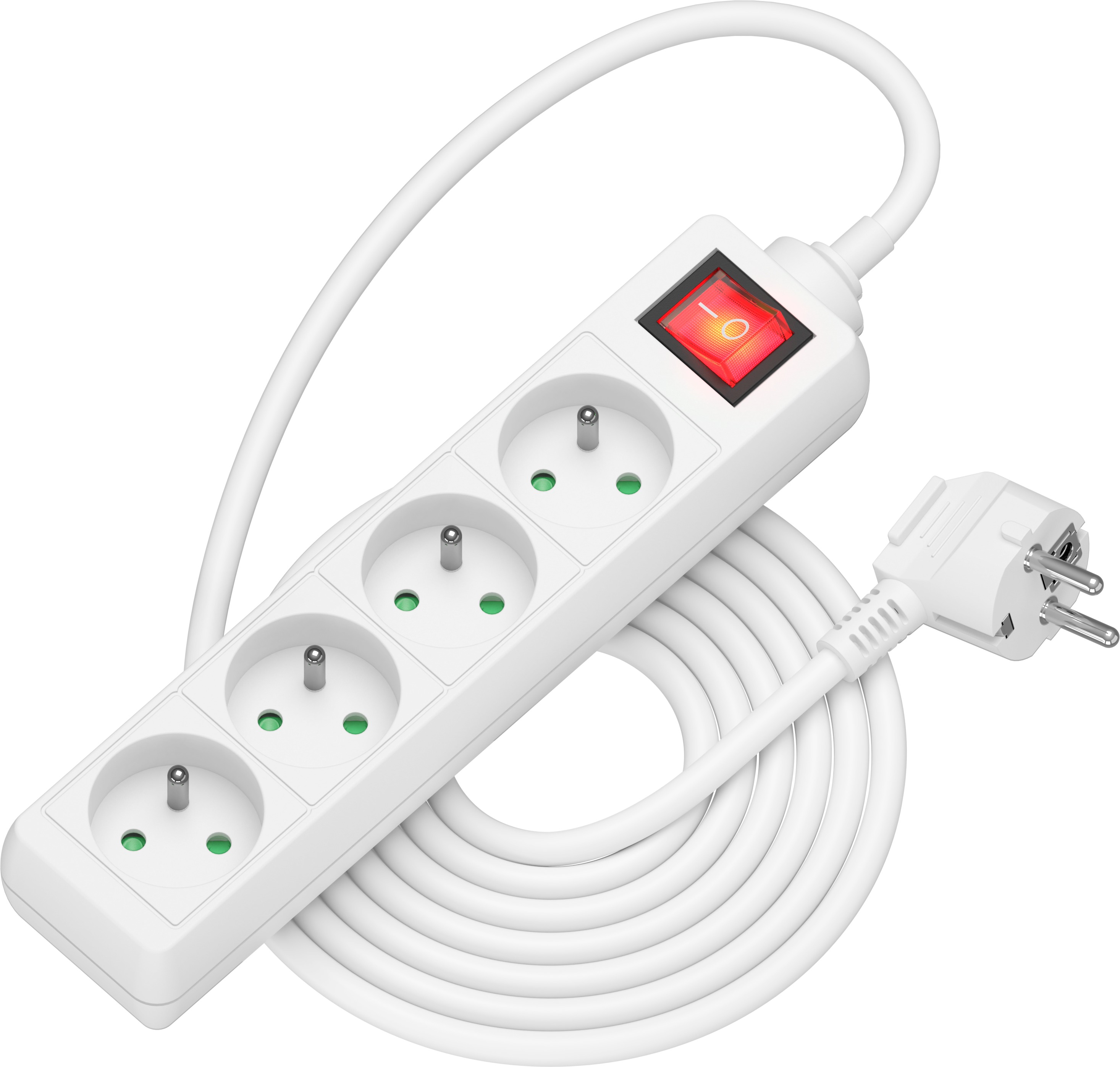 AlzaPower predlžovací prívod 230 V 4 zásuvky vypínač 5 m biely
