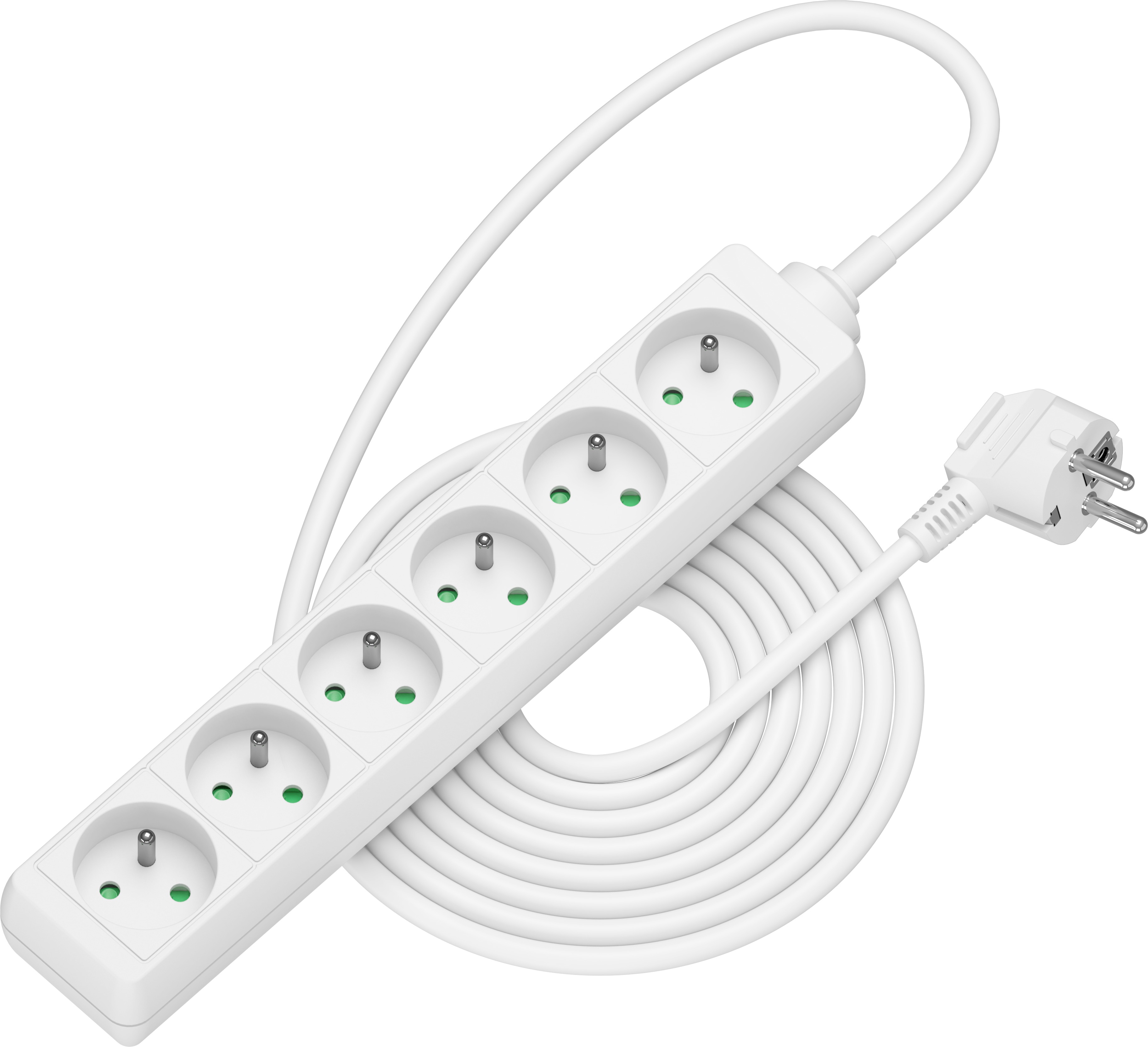 AlzaPower predlžovací prívod 230 V 6 zásuviek 5 m biely
