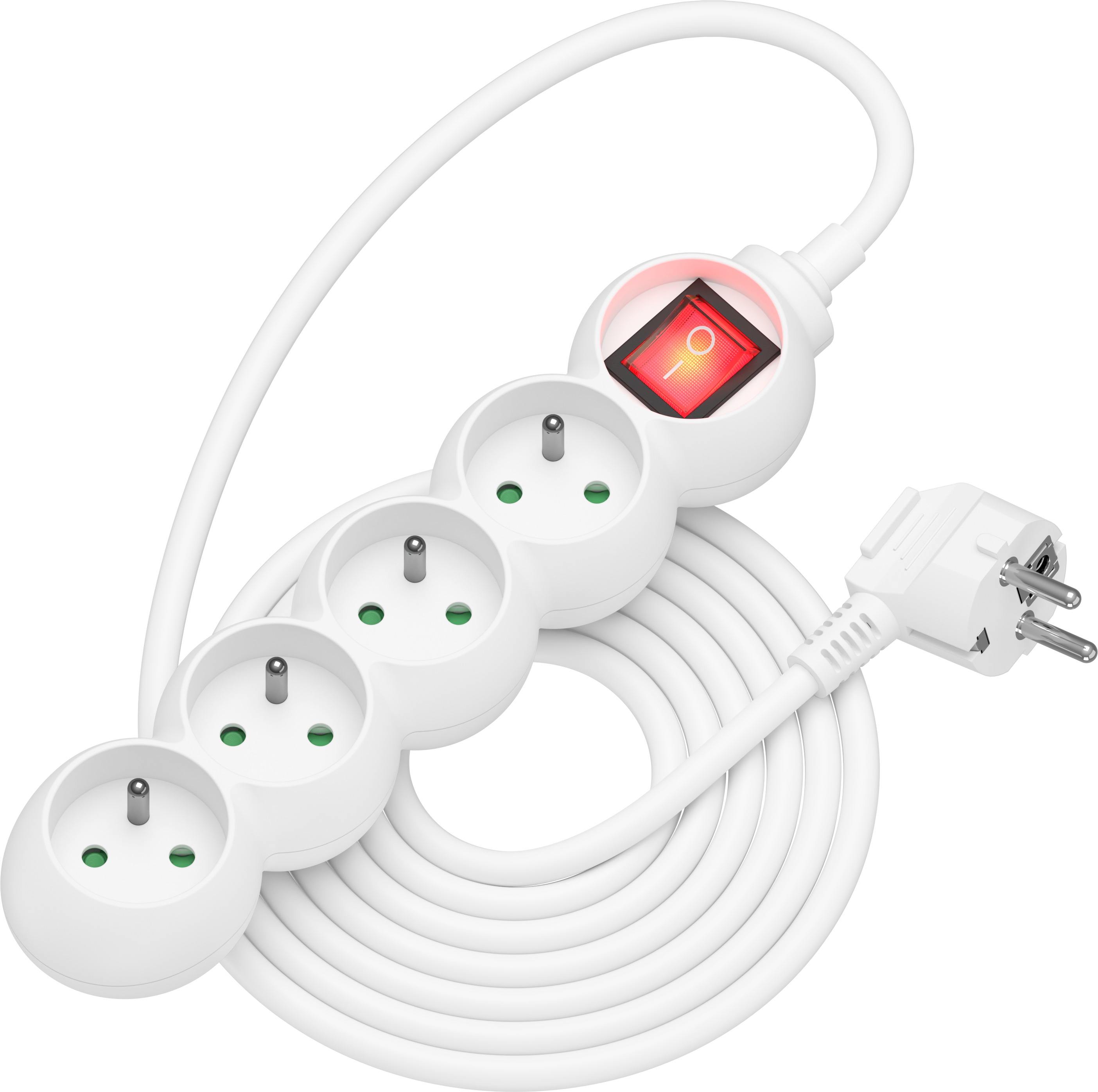 AlzaPower Arc predlžovací prívod 230 V 4 zásuvky vypínač 3 m biely