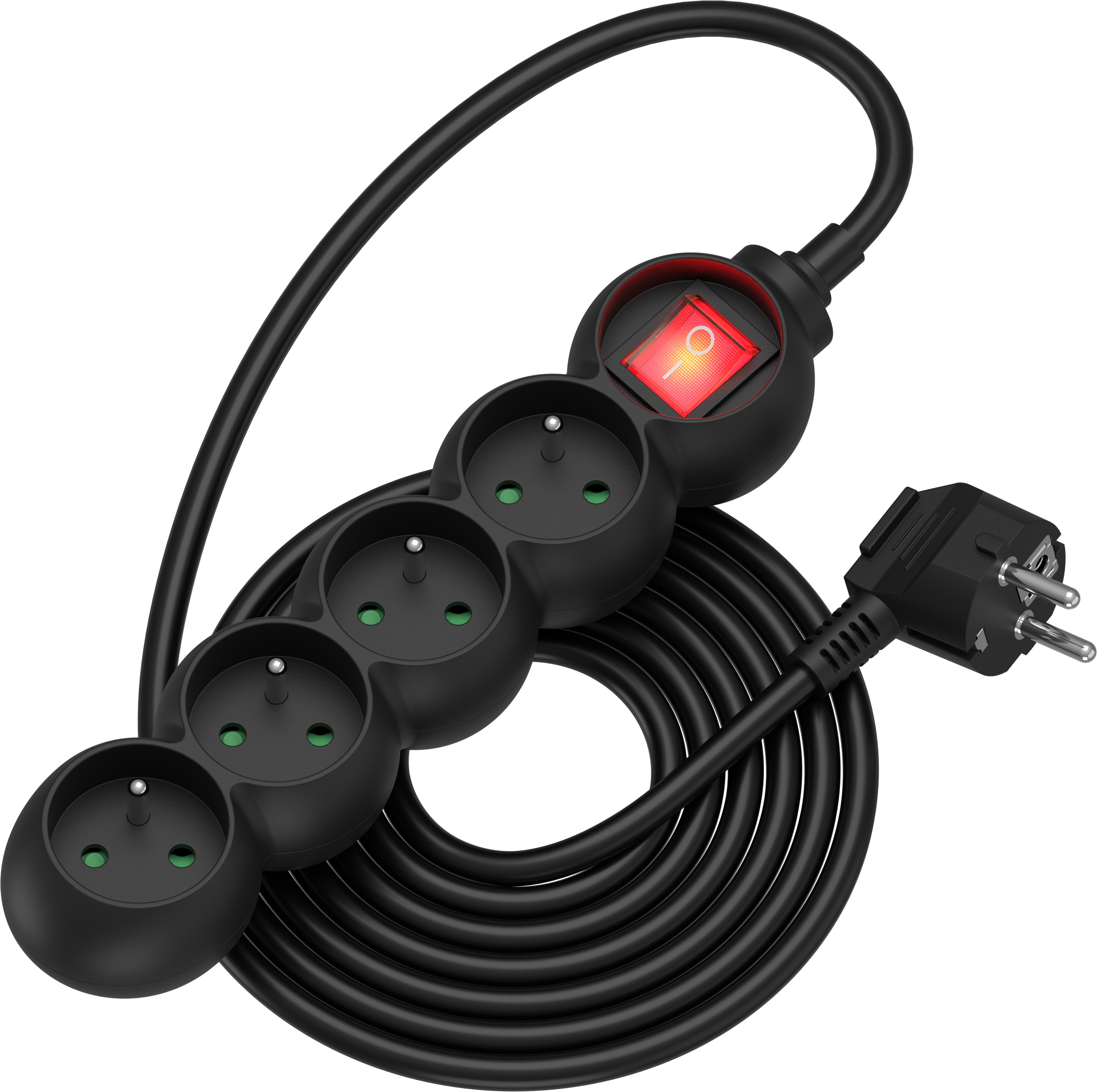 AlzaPower Arc predlžovací prívod 230 V 4 zásuvky vypínač 3 m čierny