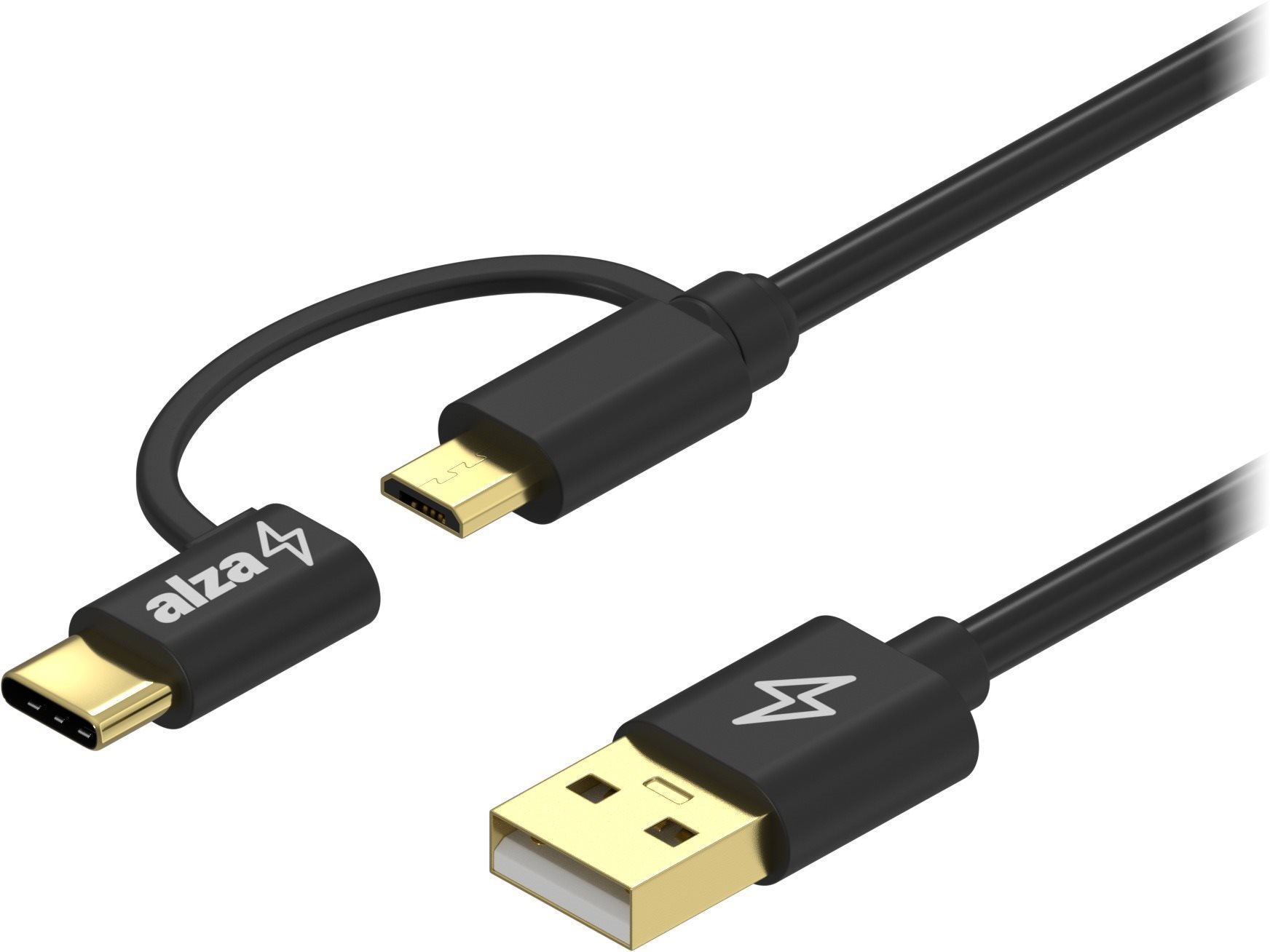 AlzaPower Core 2in1 USB-A to Micro USB/USB-C 1m čierny