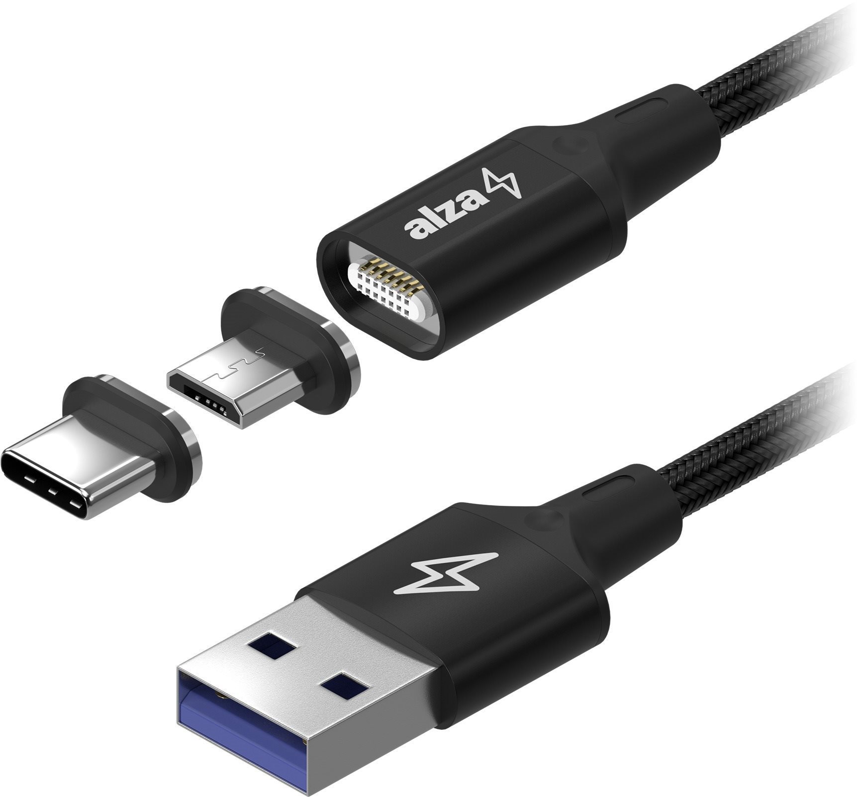 AlzaPower MagCore 2in1 USB-A to Micro USB/USB-C 15W 1m čierny