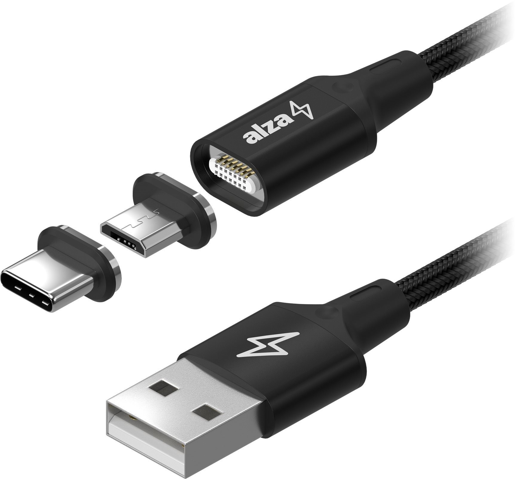 AlzaPower MagCore 2in1 USB-A to Micro USB/USB-C 1m čierny