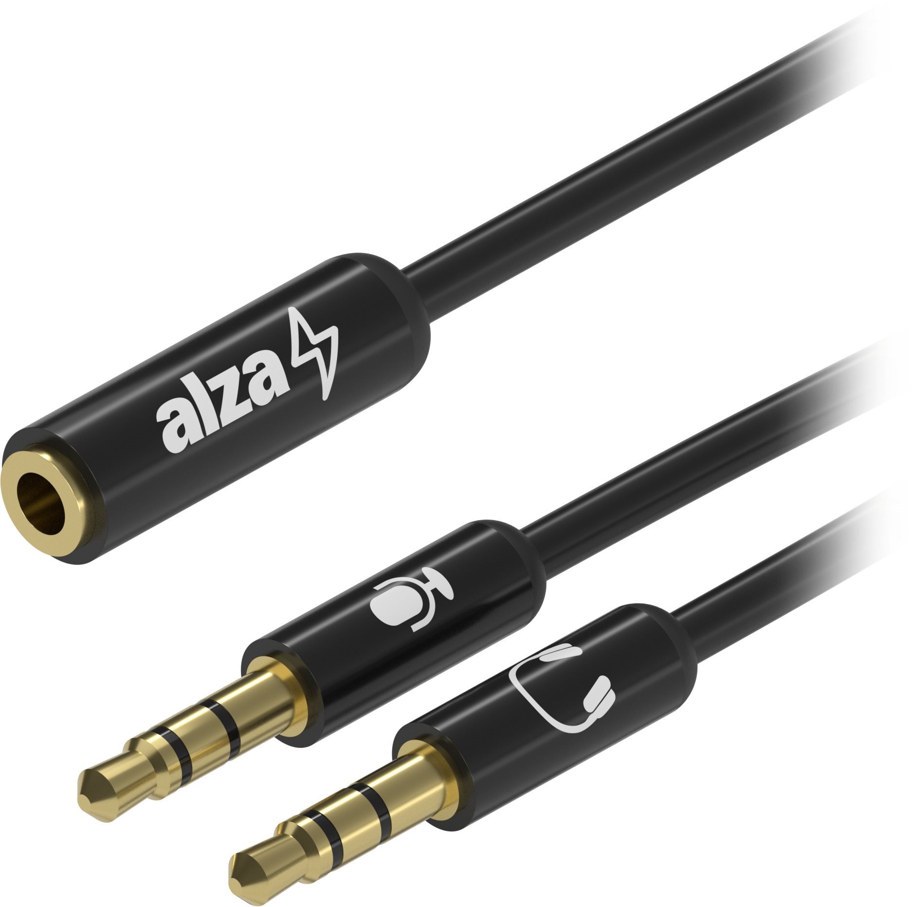 AlzaPower 2x 3.5mm Jack (M) to 3.5mm Jack 4P-TRRS (F) 0.15m čierny
