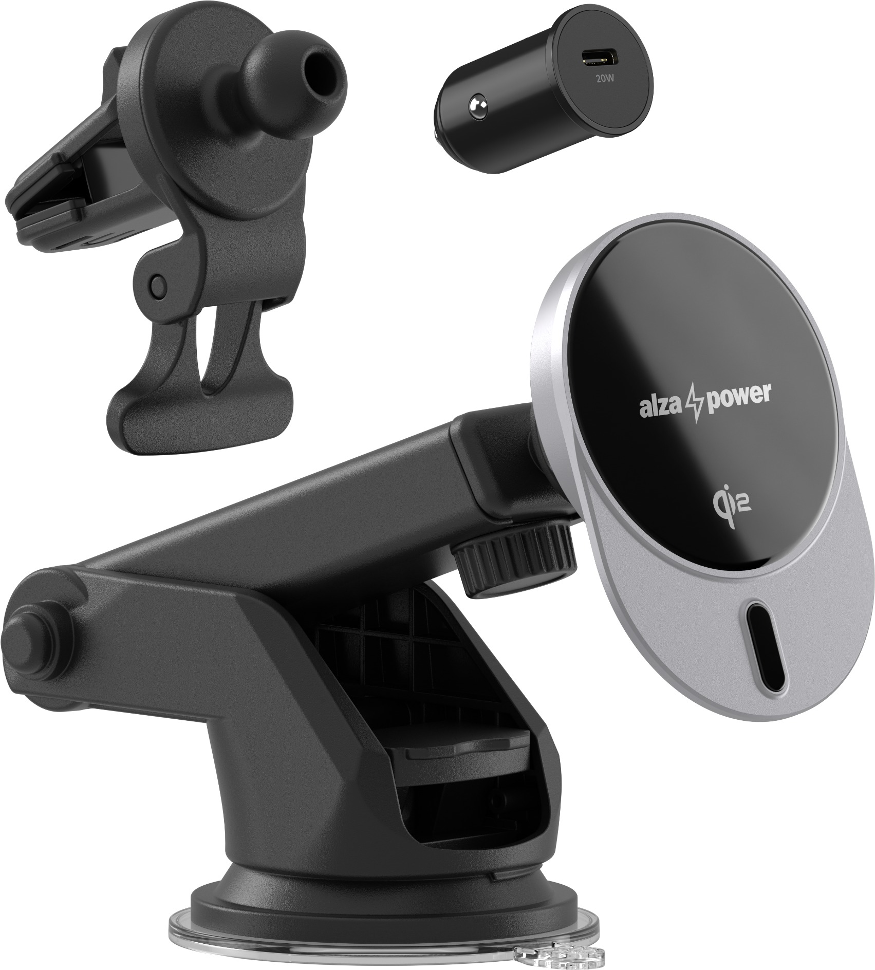 AlzaPower WQC202 Wireless Qi2 Car Charger 15 W čierna