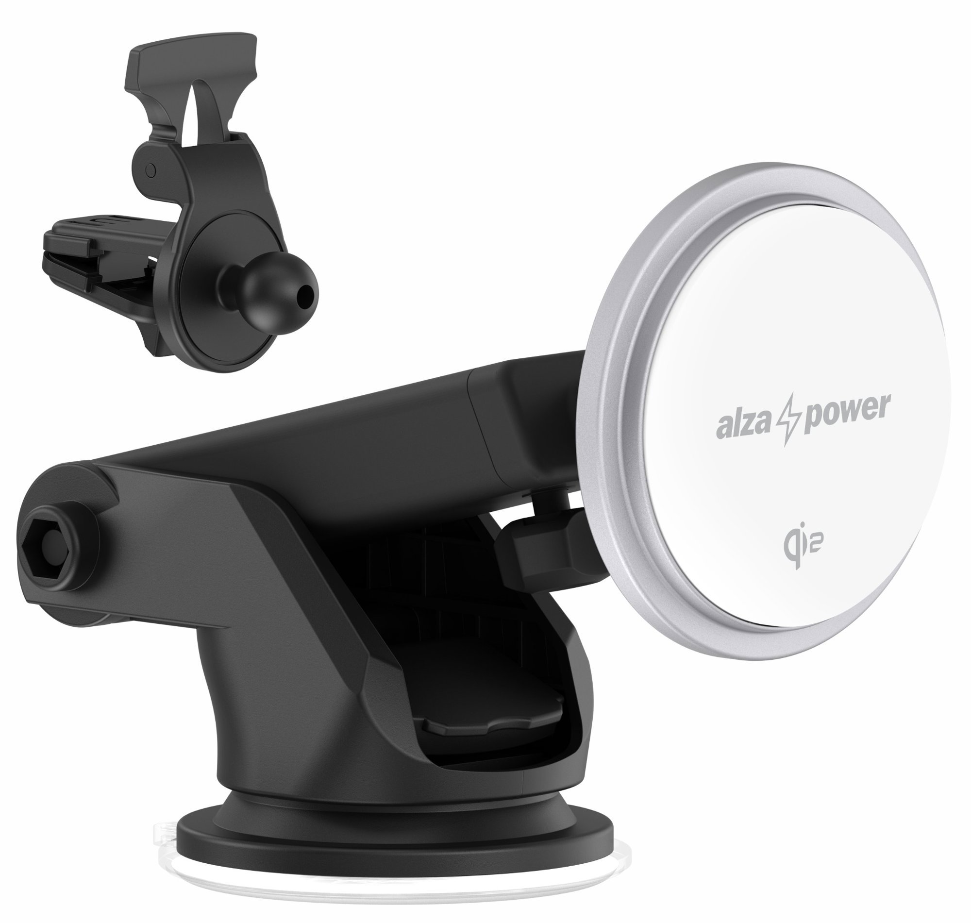 AlzaPower WQC300 Wireless Qi2 Compatible with MagSafe Car Charger 15 W strieborný