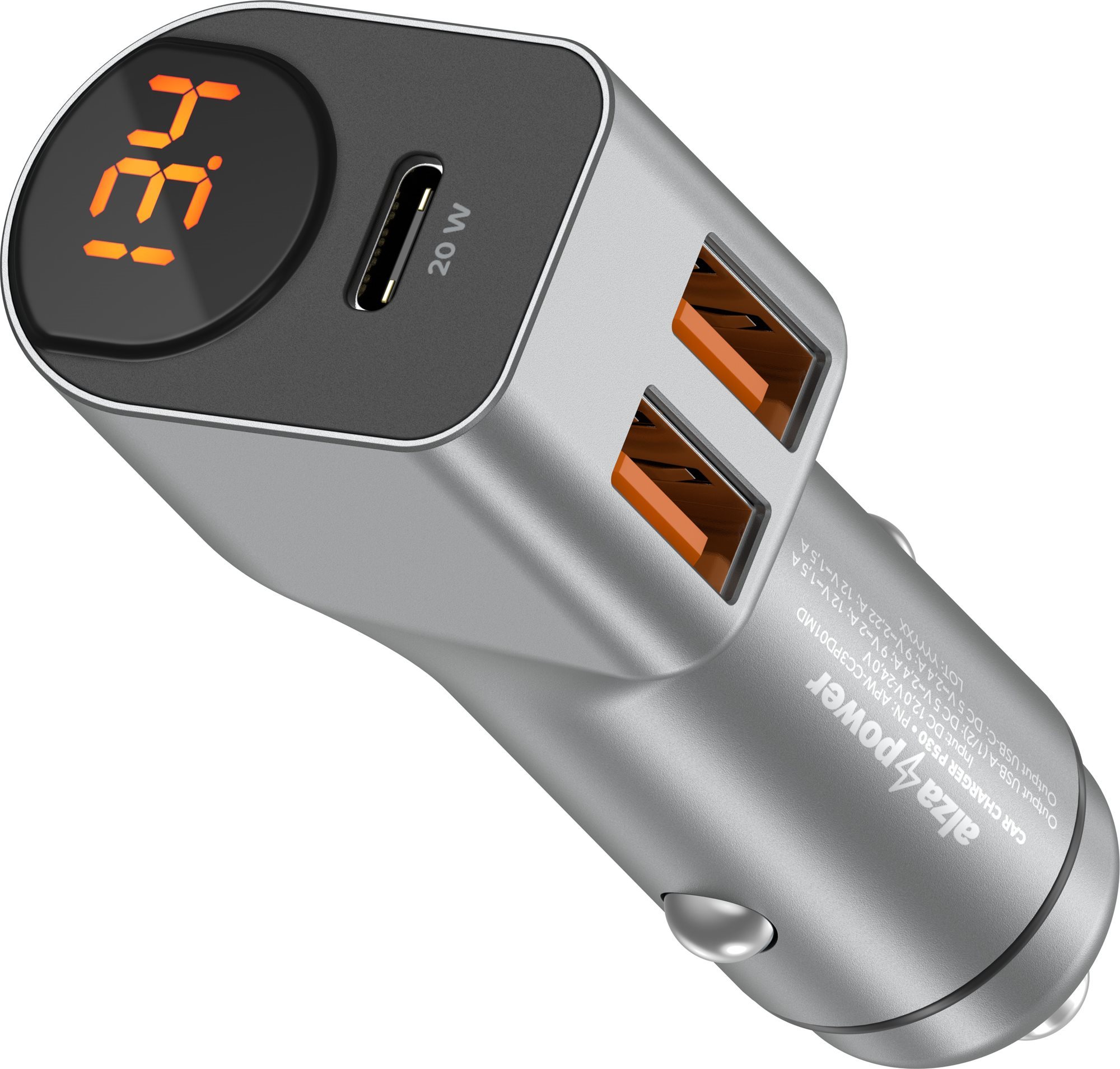 AlzaPower Car Charger P530 USB + USB-C Power Delivery sivá