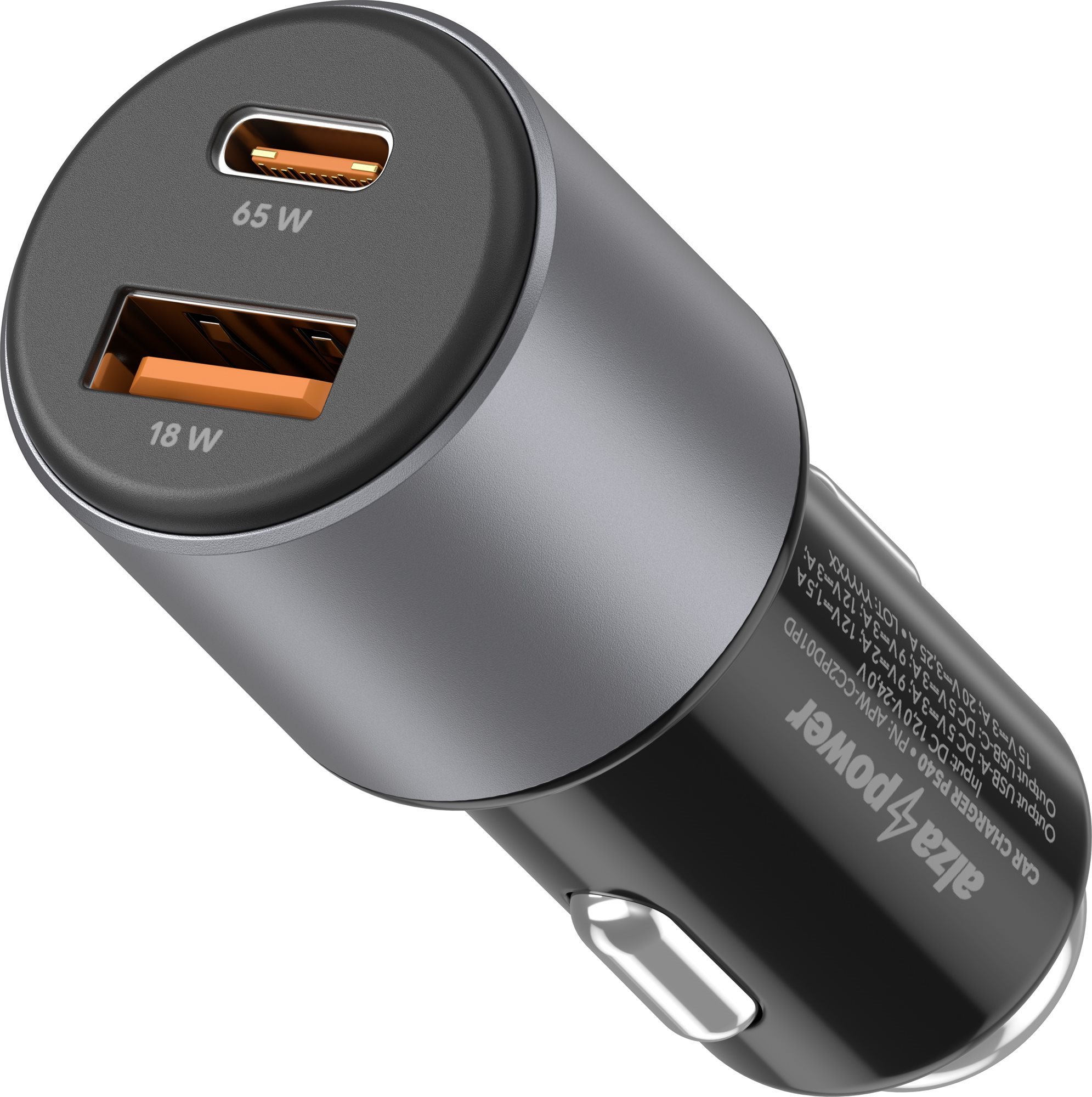 AlzaPower Car Charger P540 USB + USB-C Power Delivery sivá
