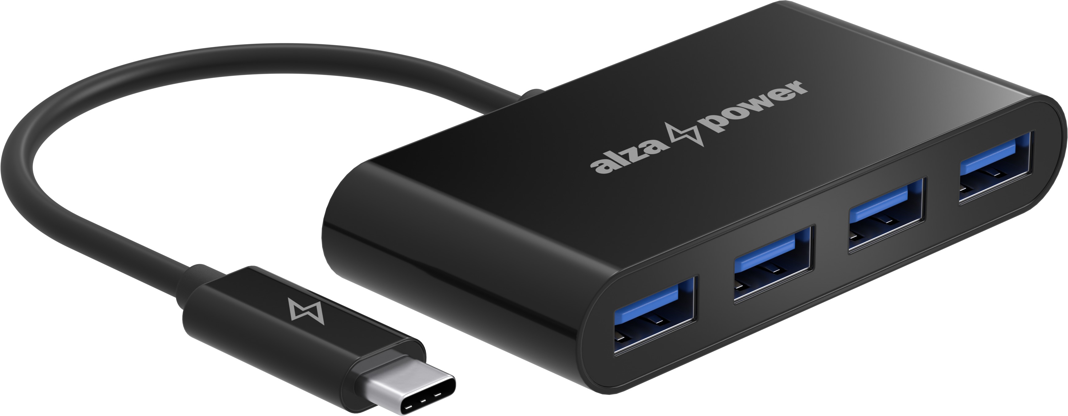 AlzaPower USB hub USB-C (M) na 4× USB-A 3.0 (F) čierny