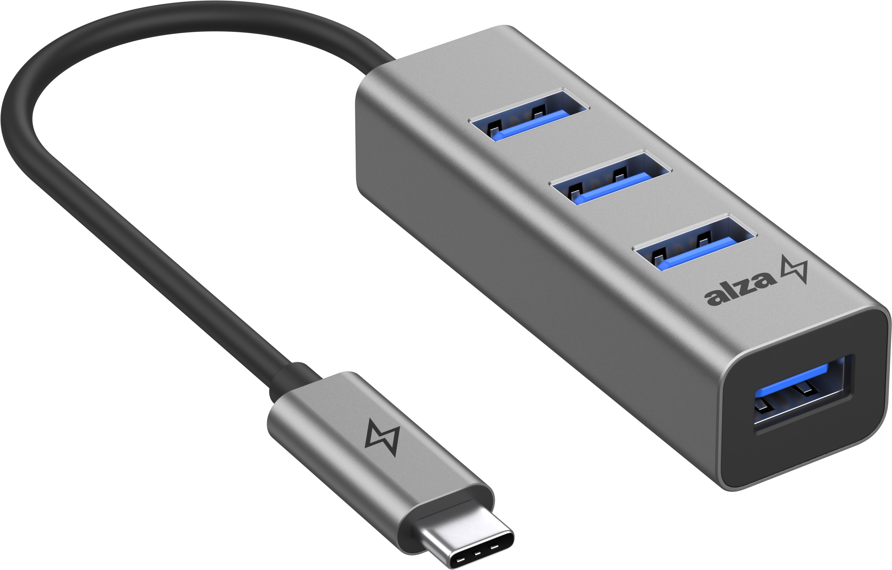 AlzaPower Metal USB hub USB-C (M) na 4× USB-A 3.0 (F) vesmírne sivý