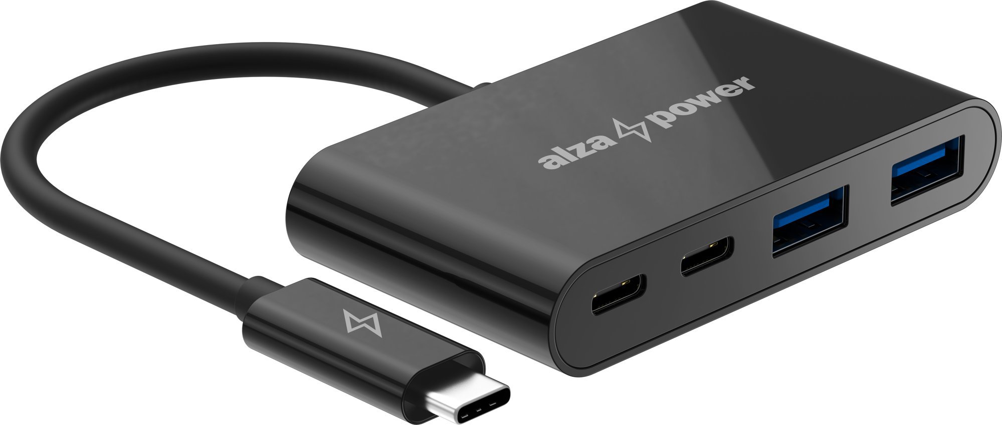 AlzaPower USB hub USB-C (M) na 2× USB-A a 2× USB-C 3.2 Gen 2 (F) 10 Gbps čierny
