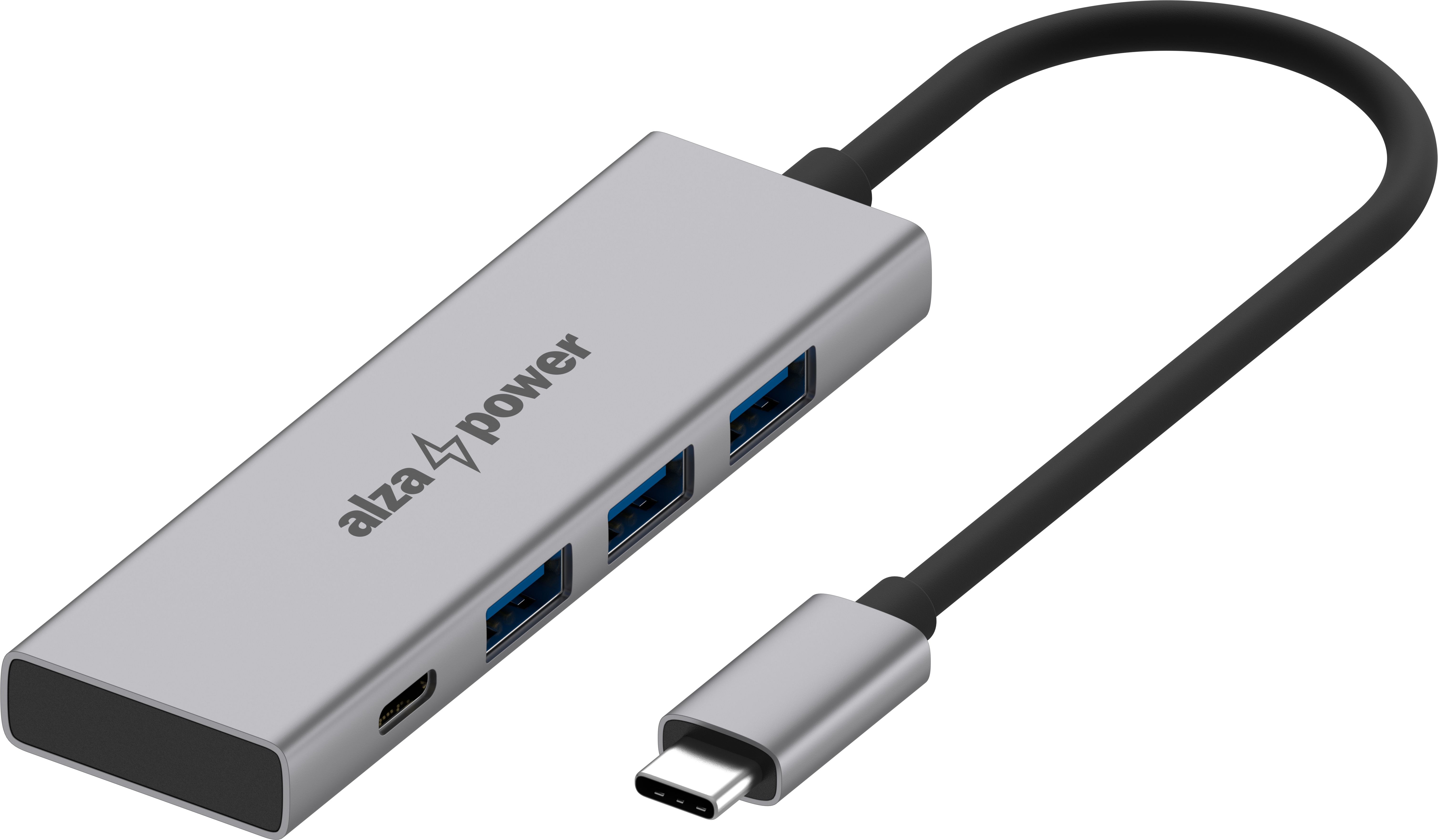 AlzaPower FlatCore Metal USB-C (M) na 3× USB-A a 1× USB-C 3.2 Gen 1 (F) 100 W vesmírne sivý
