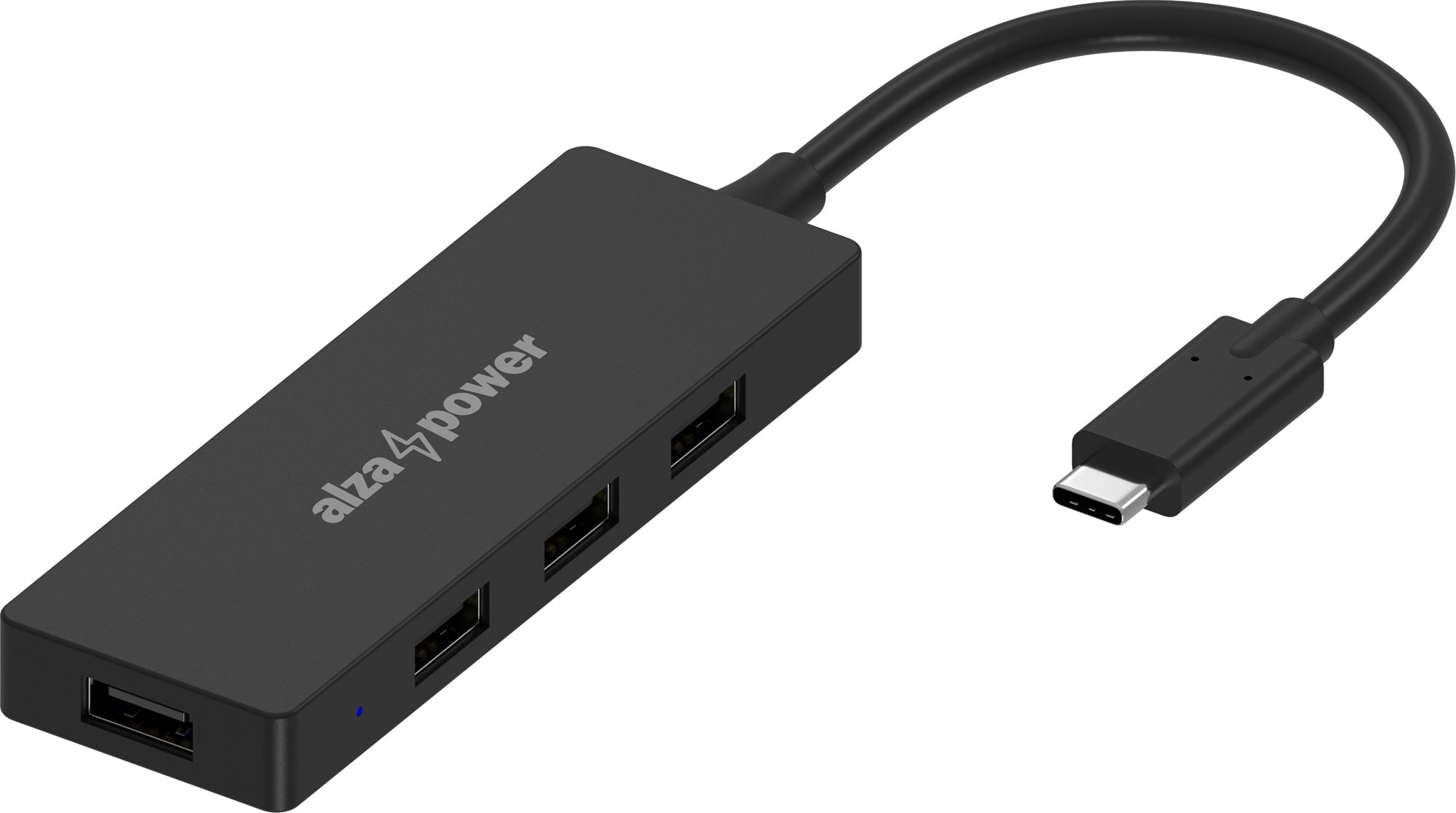 AlzaPower FlatCore USB-C (M) na 4× USB-A 2.0 (F) čierny