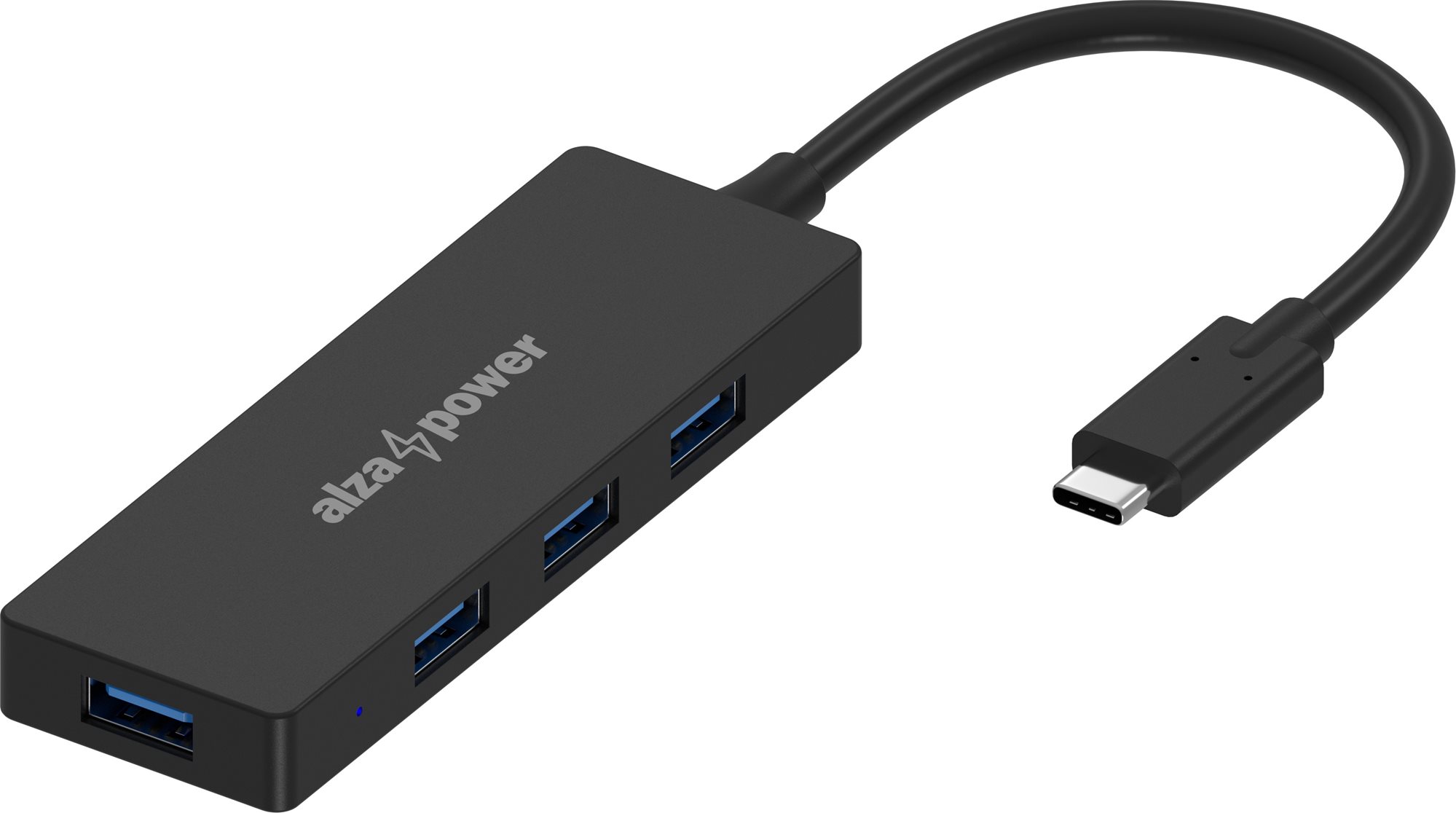AlzaPower FlatCore USB-C (M) na 4× USB-A 3.2 Gen 1 (F) čierny