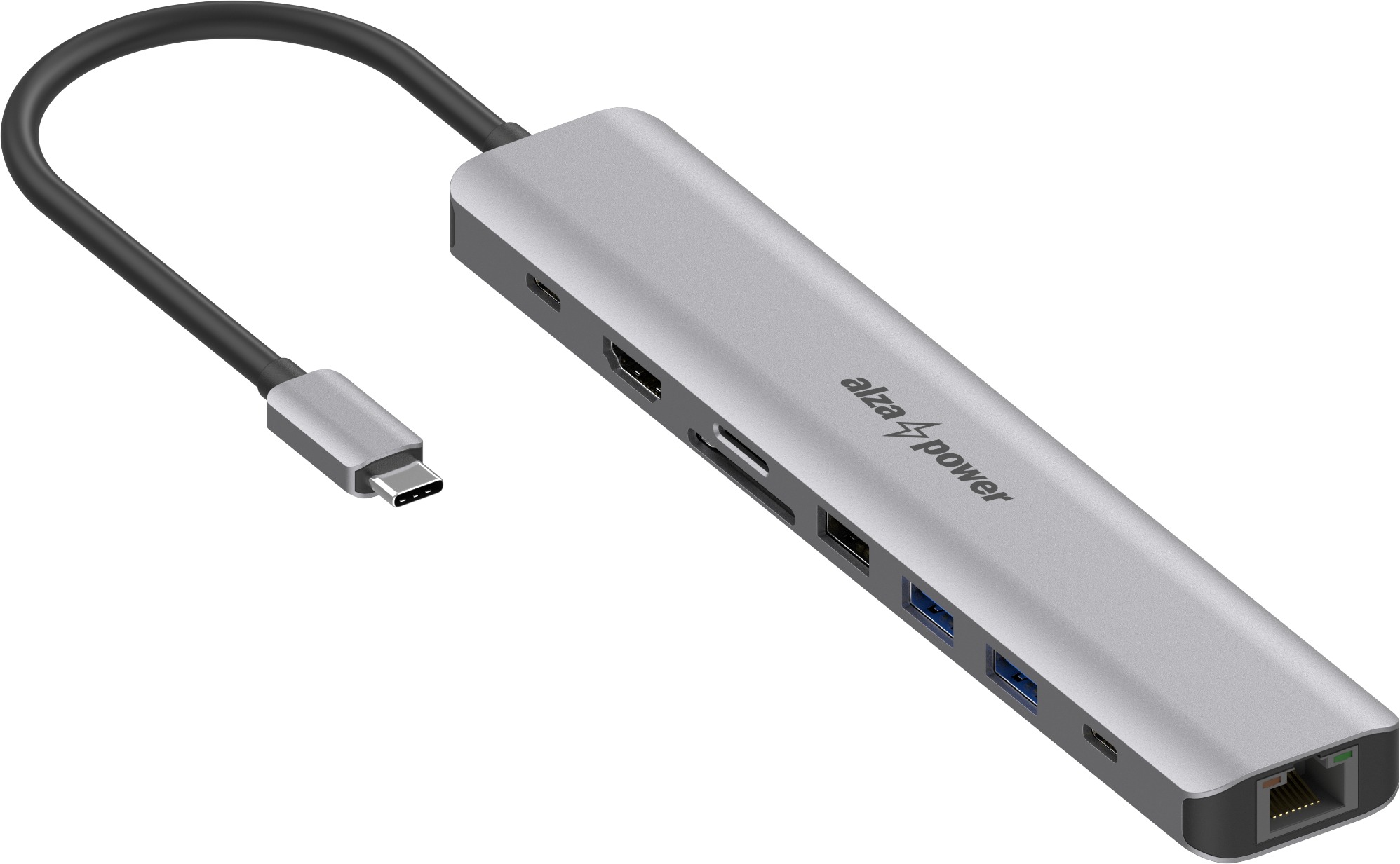 AlzaPower Metal USB-C Dock Station 9 v 1 (140 W) vesmírno sivá